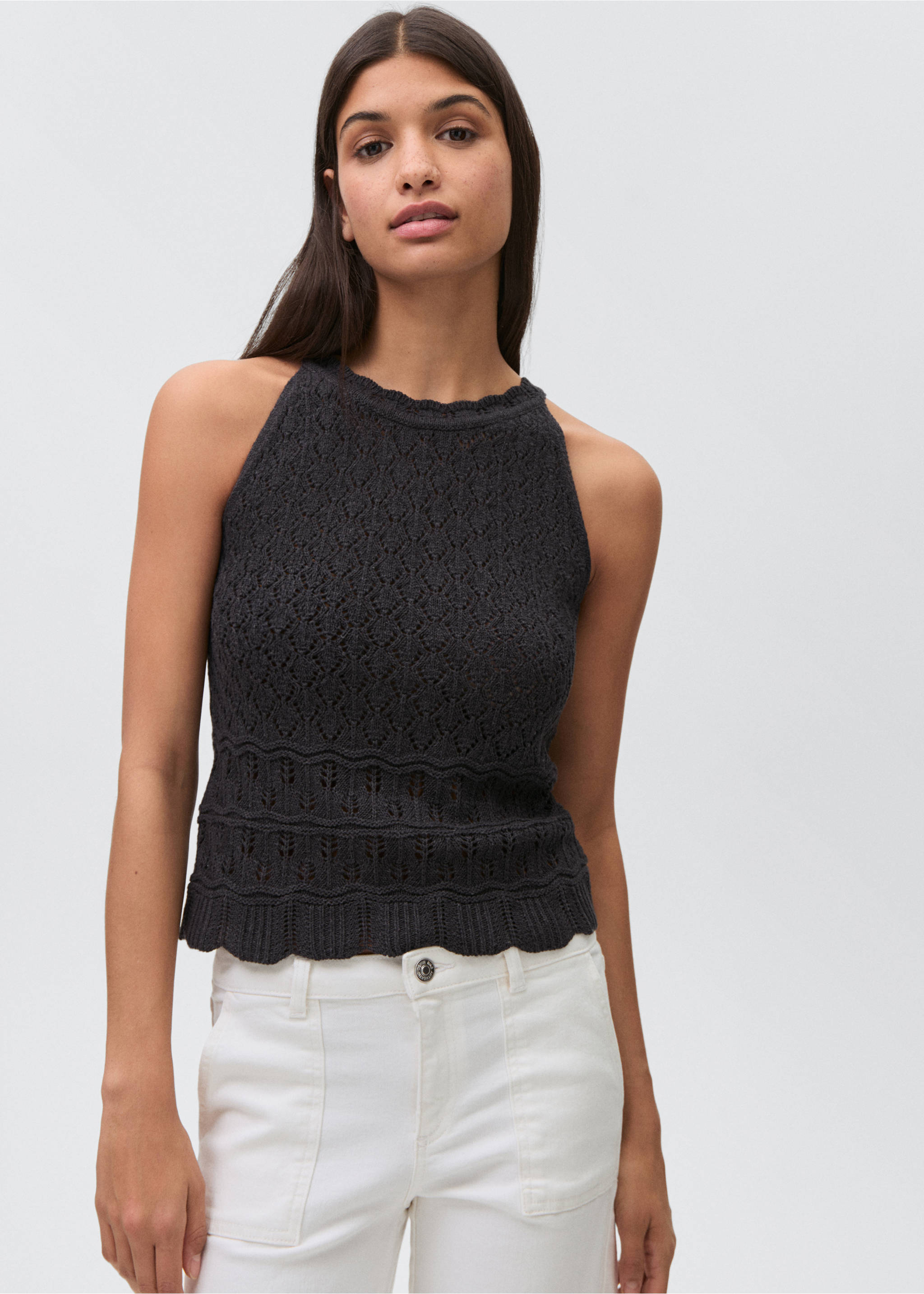 Broderie anglaise panel top - Medium plane, Charcoal. Ref: 87045731-00.