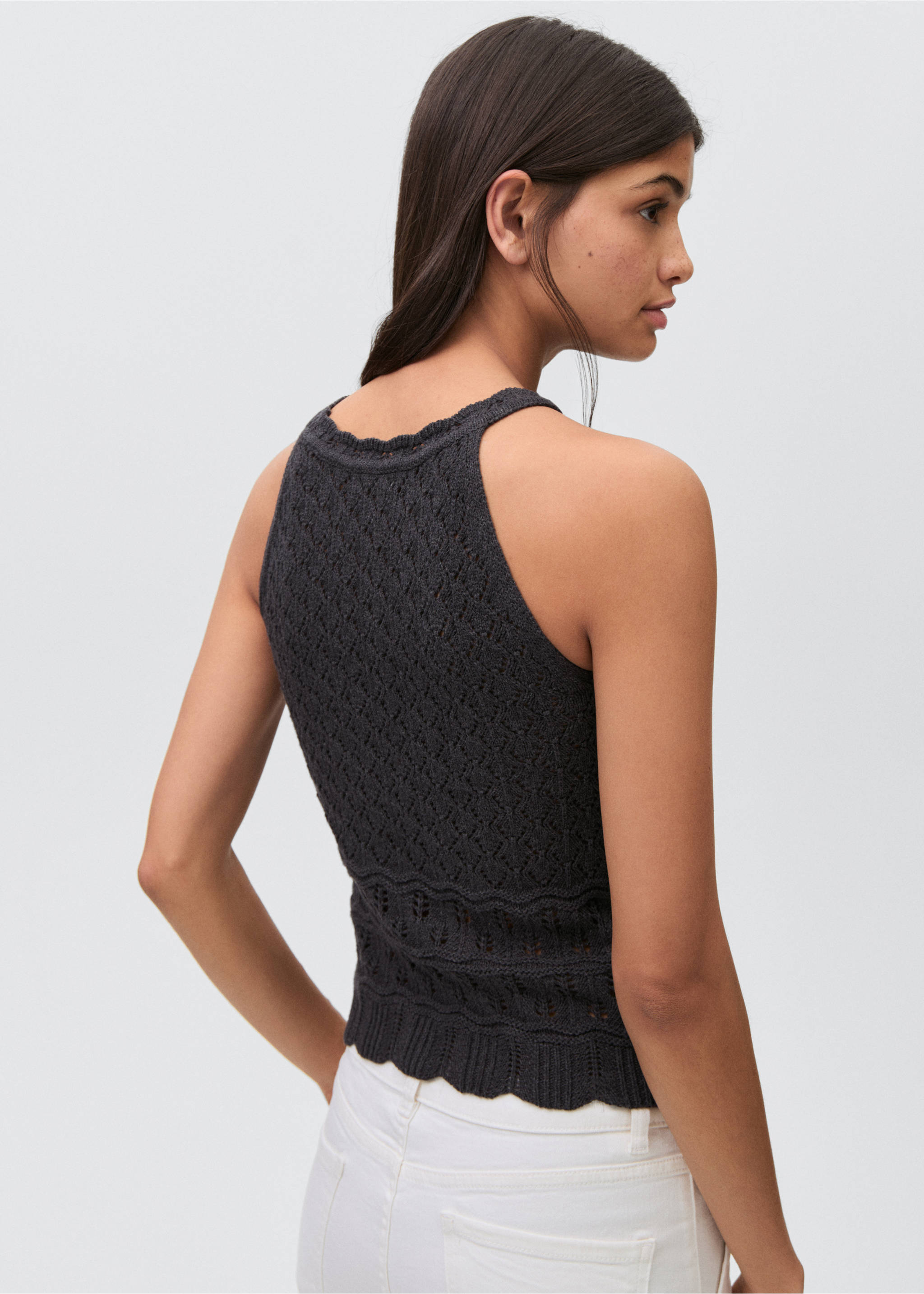 Broderie anglaise panel top - Reverse of the article, Charcoal. Ref: 87045731-00.