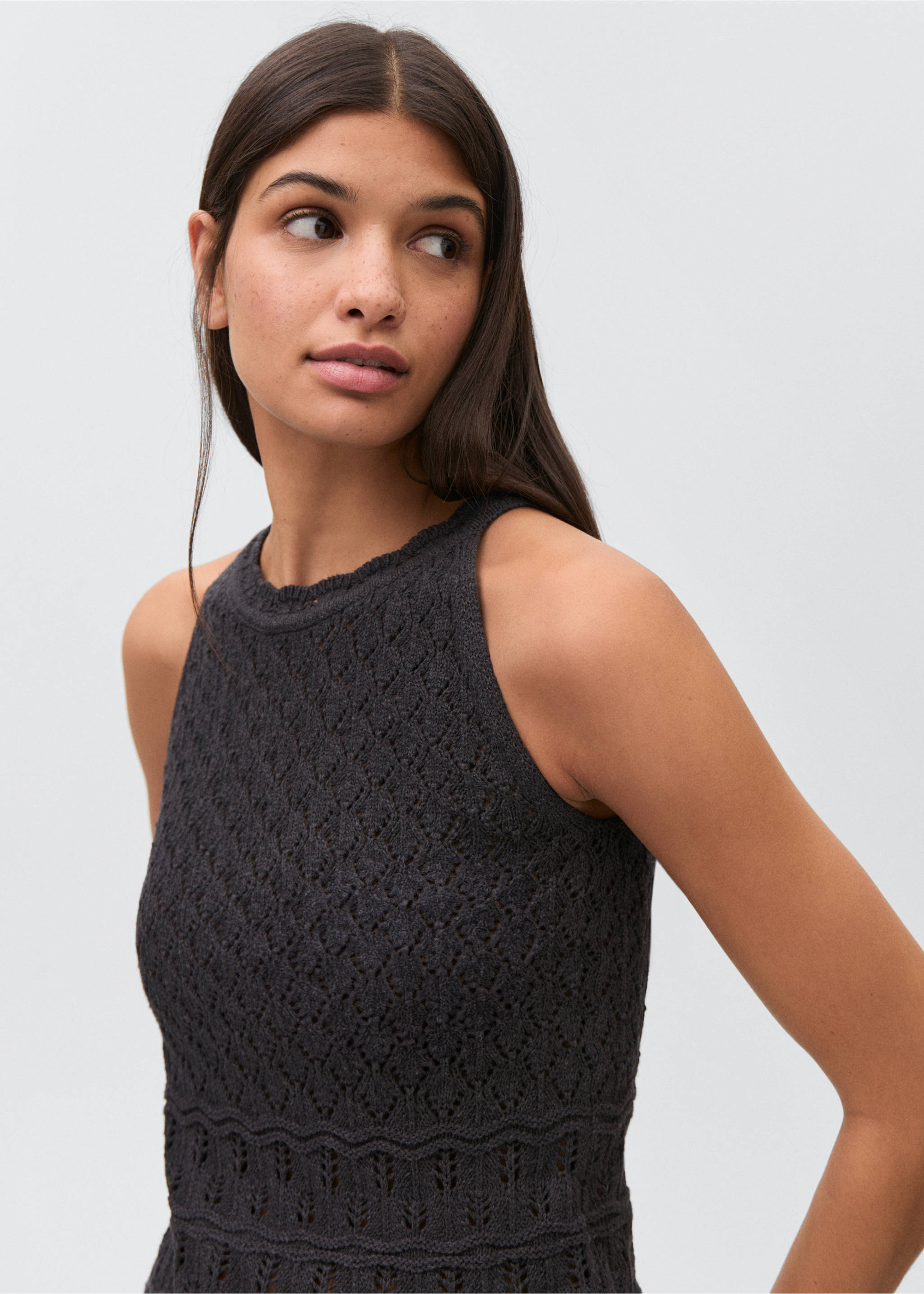 Broderie anglaise panel top - Details of the article 1, Charcoal. Ref: 87045731-00.