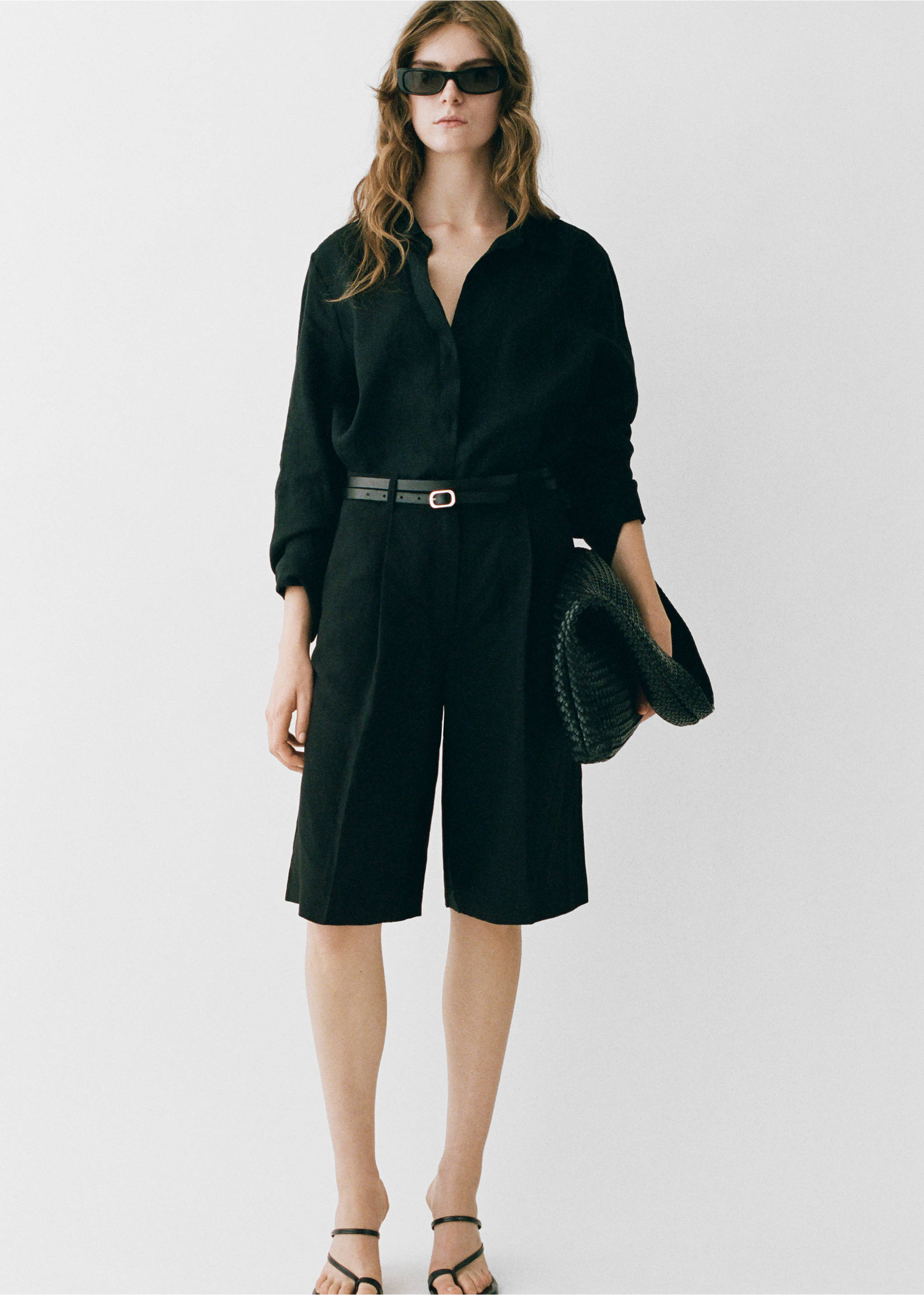 Linen 100% shirt - Details of the article 6, Black. Ref: 87045735-00.