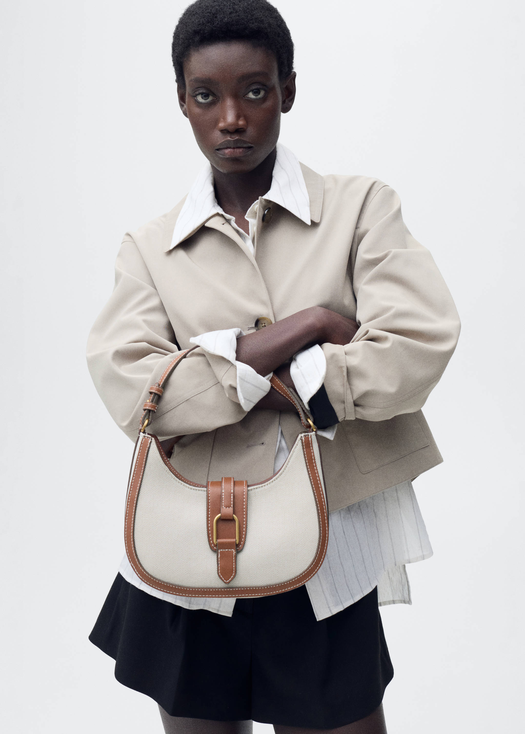Contrast canvas shoulder bag - General plane