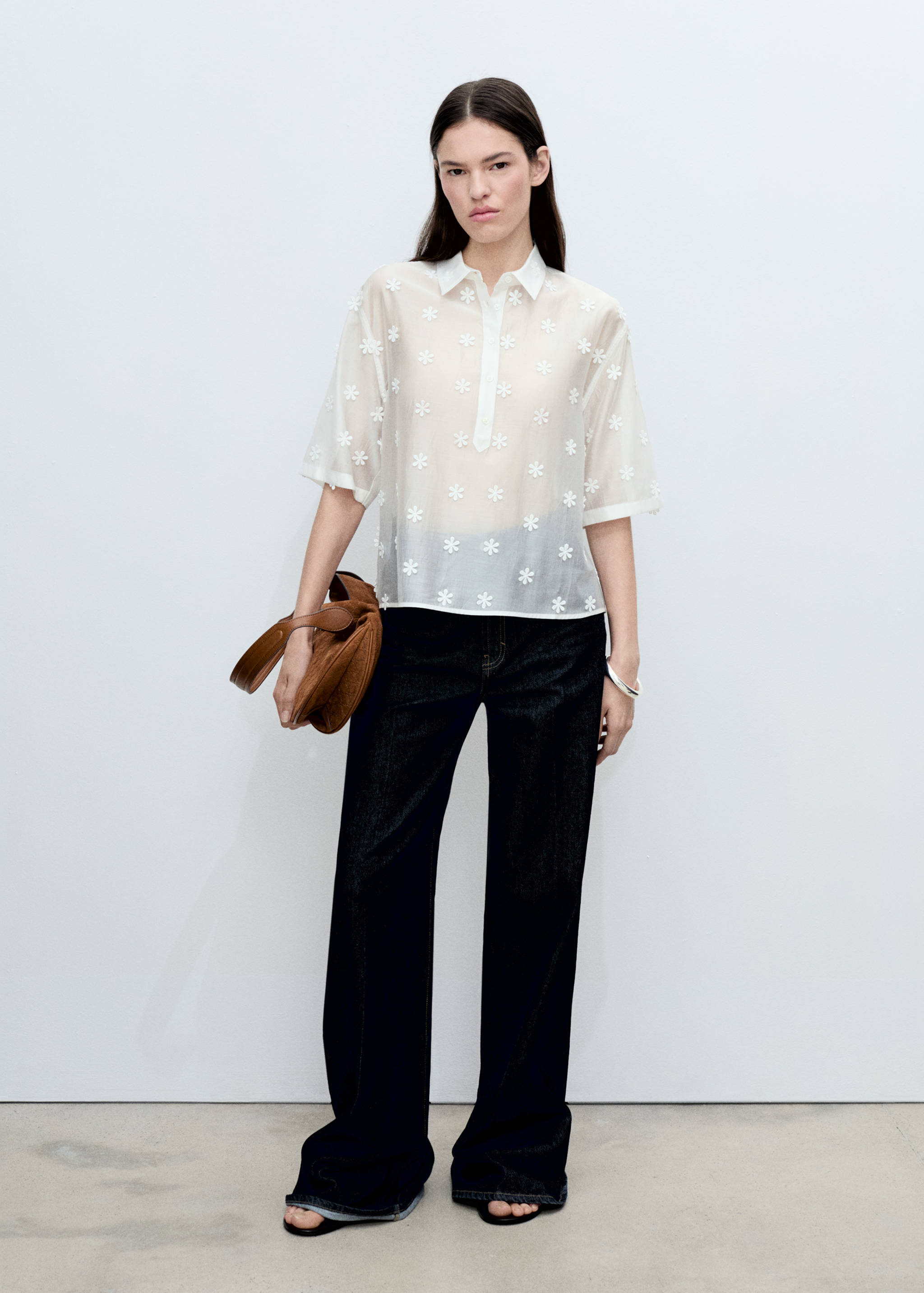 Semi-transparent lyocell shirt with flowers - General plane
