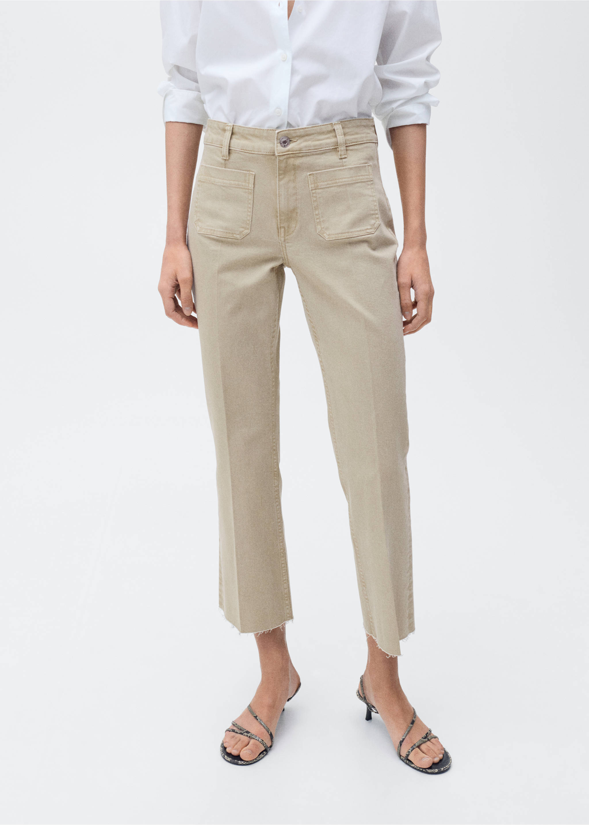 Jeans flare crop bolsillos - Plano medio, Verde pastel. Ref: 87045744-00.