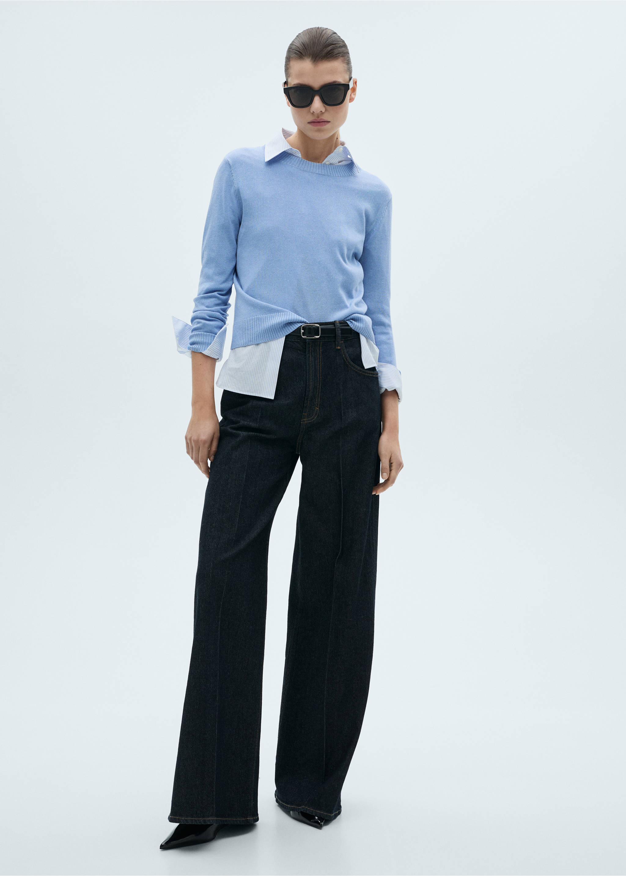 Linen-blend knitted sweater - General plane, Sky Blue. Ref: 87045746-00.