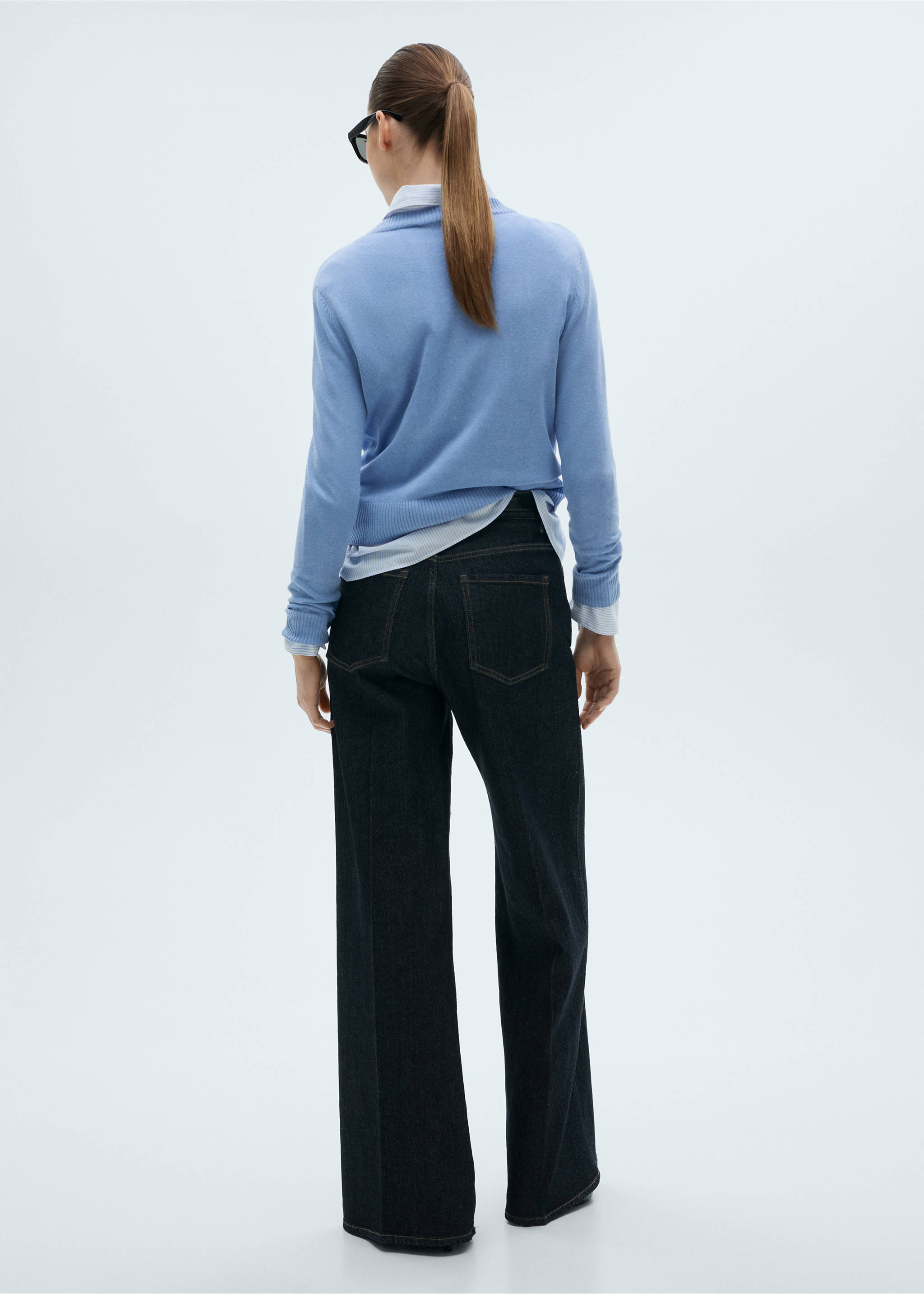 Linen-blend knitted sweater - Reverse of the article, Sky Blue. Ref: 87045746-00.