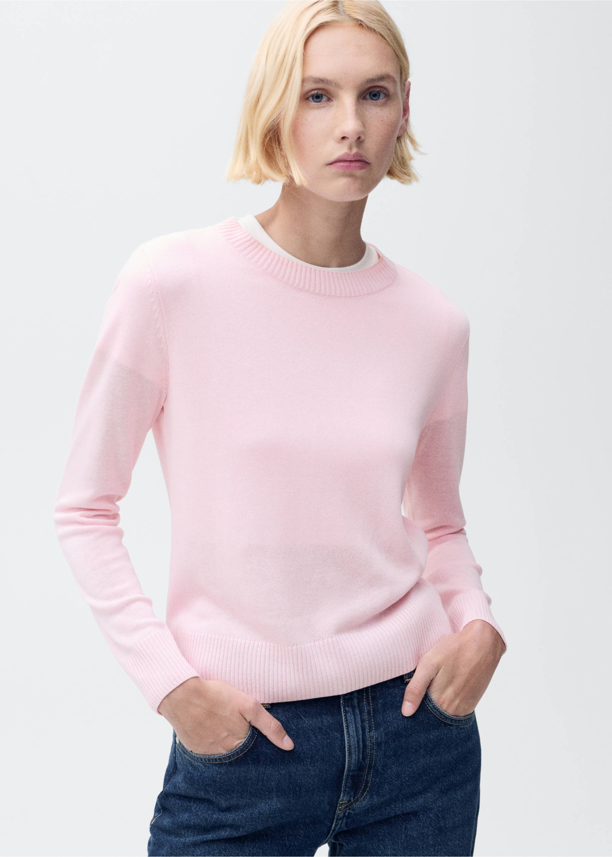 Linen-blend knitted sweater - Medium plane, Pink. Ref: 87045746-00.