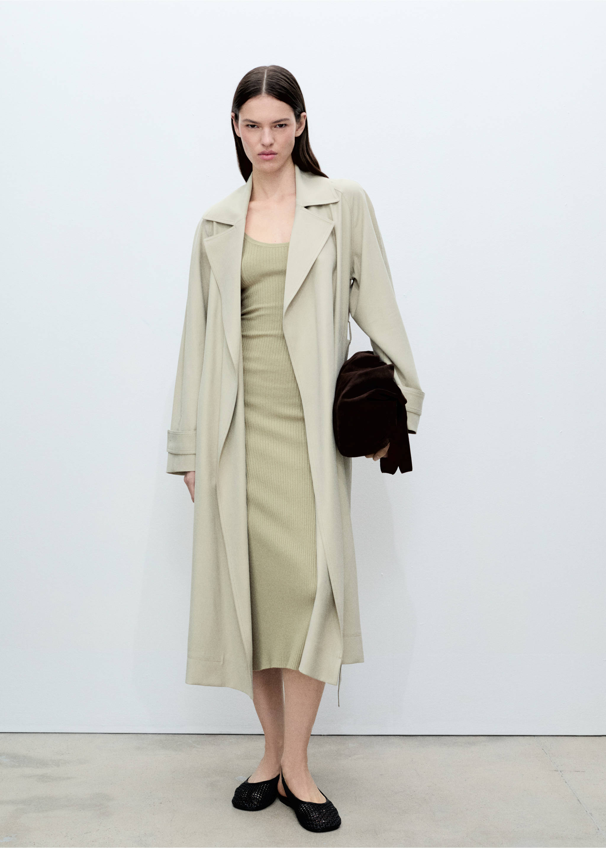 Rib-knit midi-dress - General plane, Khaki. Ref: 87045750-00.