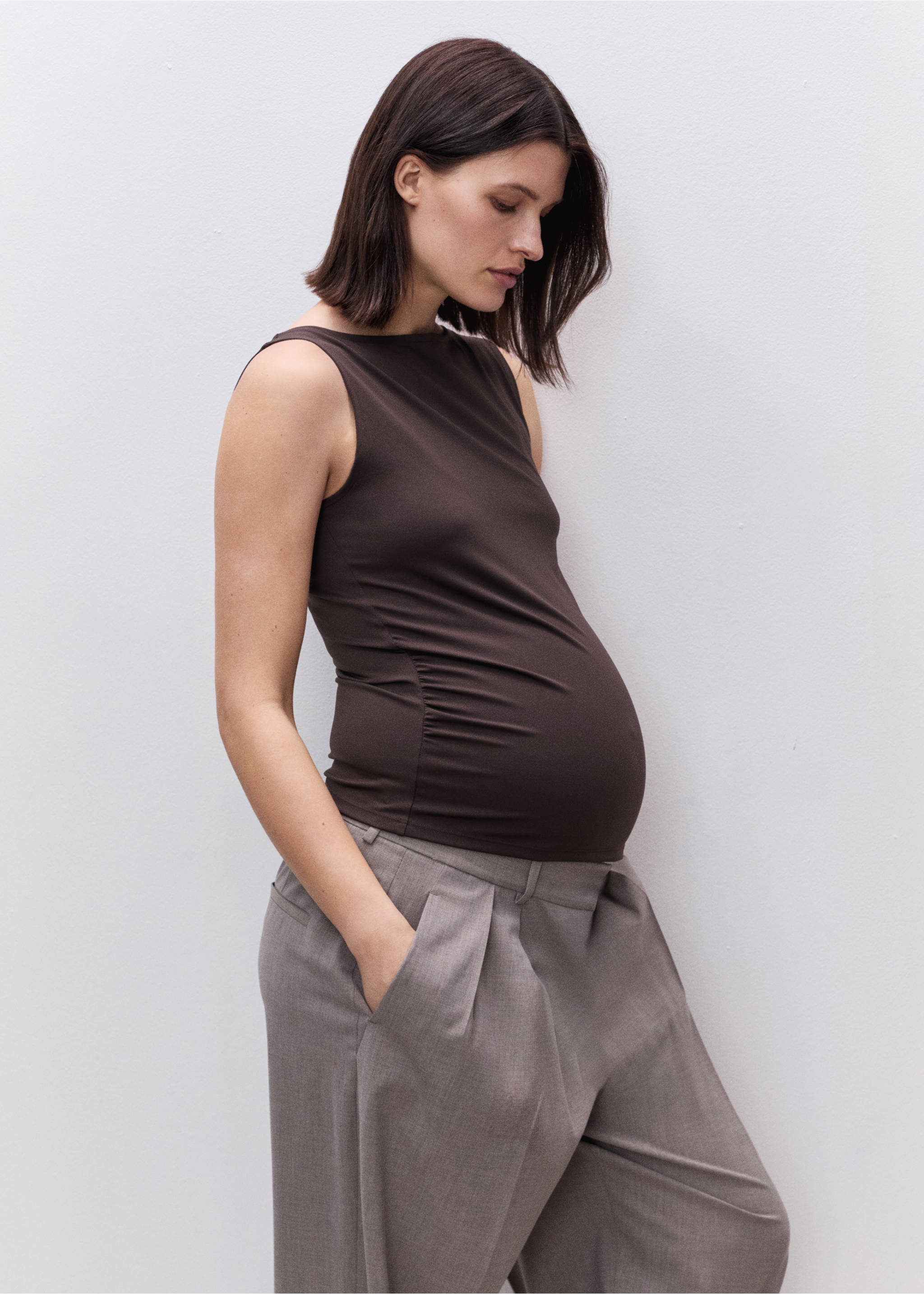 Ruched maternity top - Medium plane, Chocolate. Ref: 87045759-00.