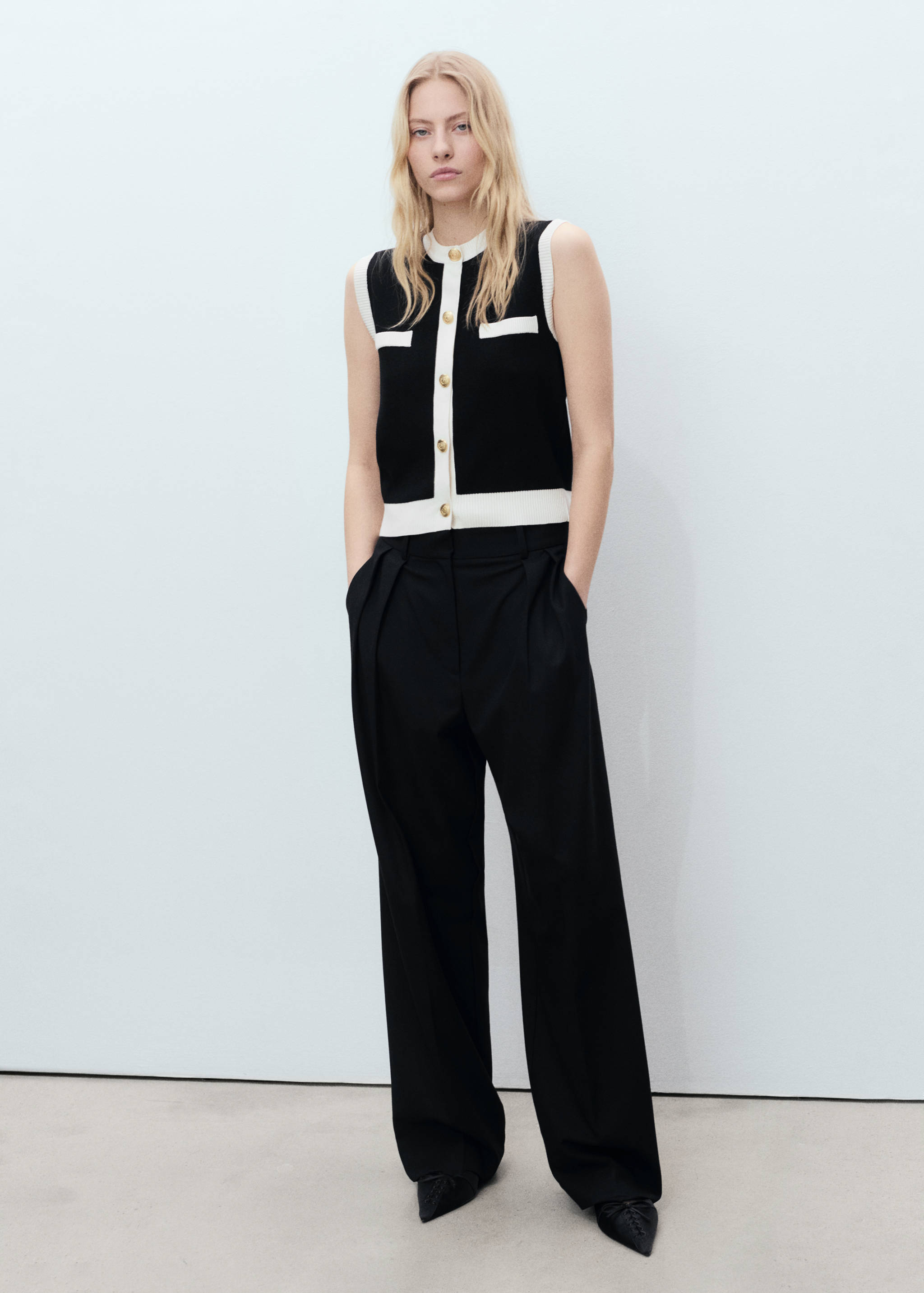 Gilet maille liserés contrastants - Plan général