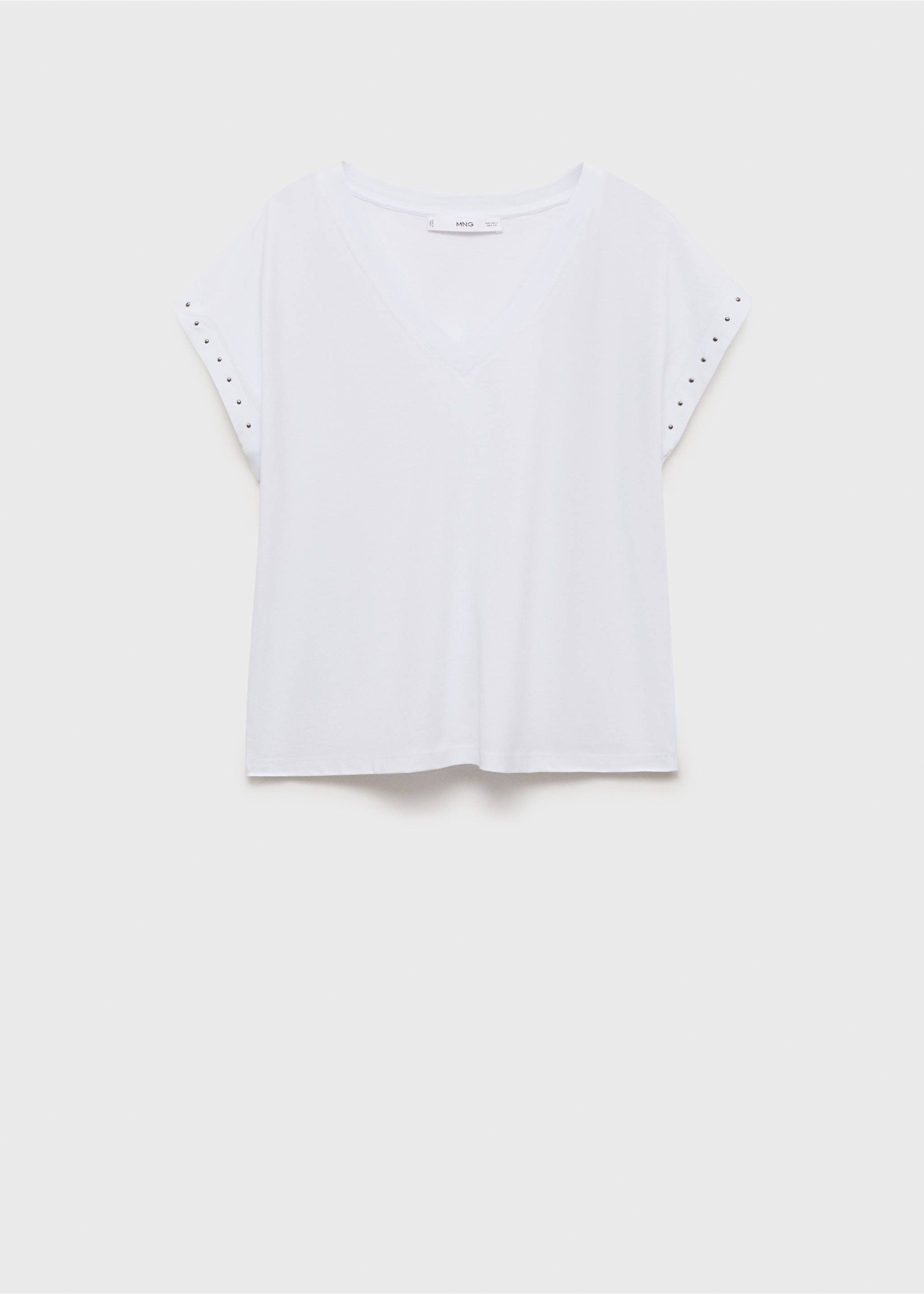 Studded V-neck t-shirt - Article without model, White. Ref: 87045765-00.