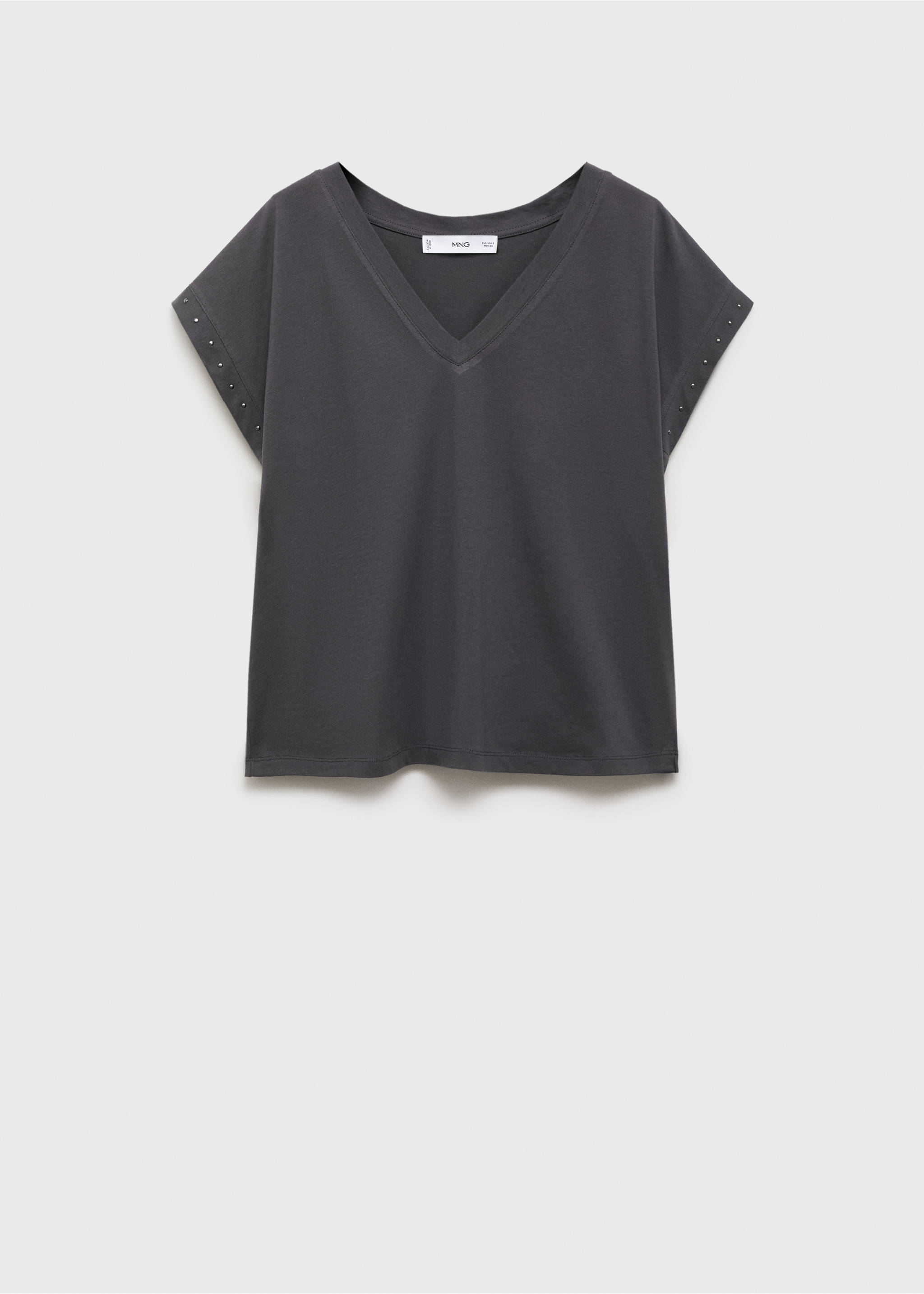 Studded V-neck t-shirt - Article without model, Charcoal. Ref: 87045765-00.