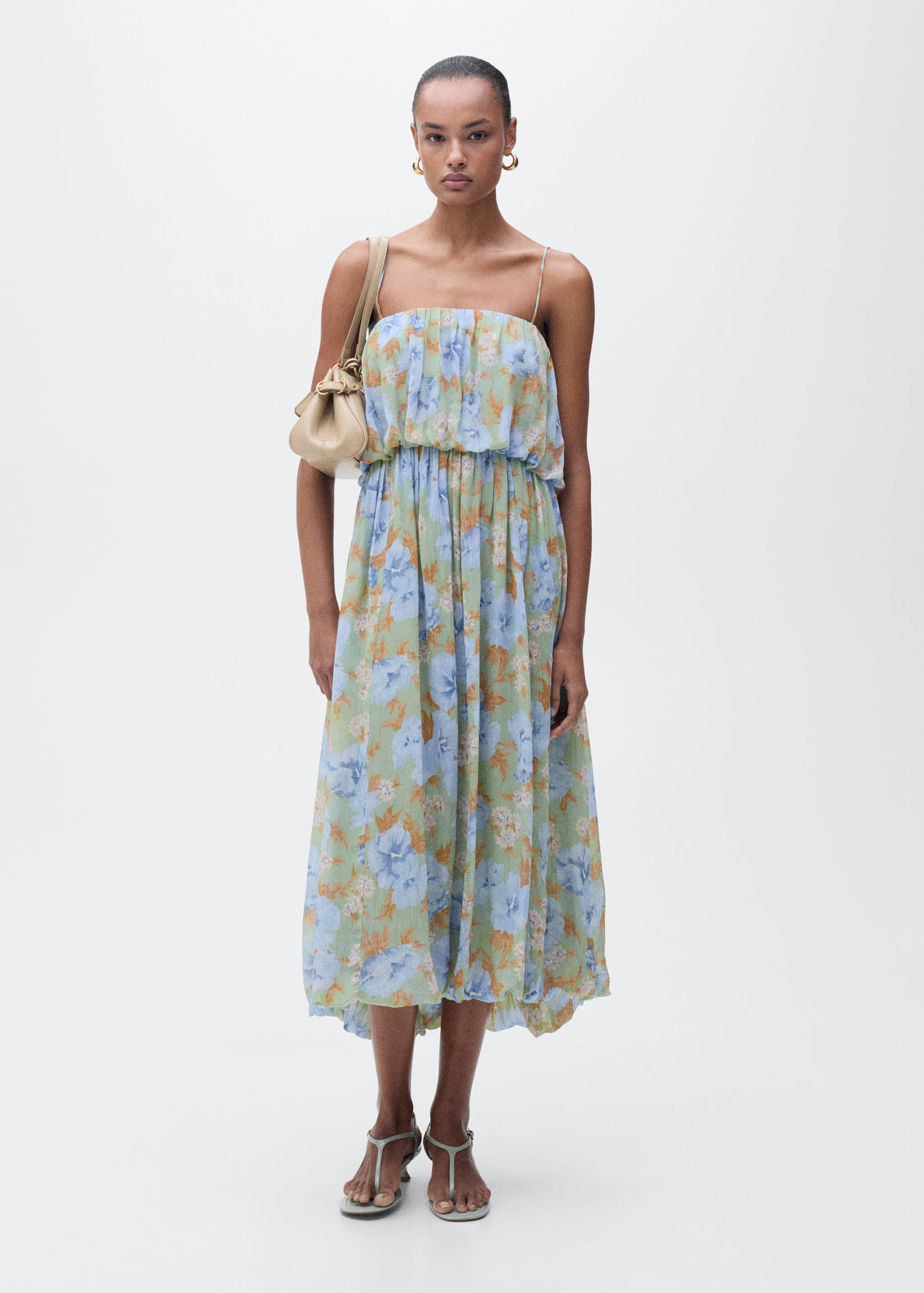 Floral-print dress with gathered waist - General plane
