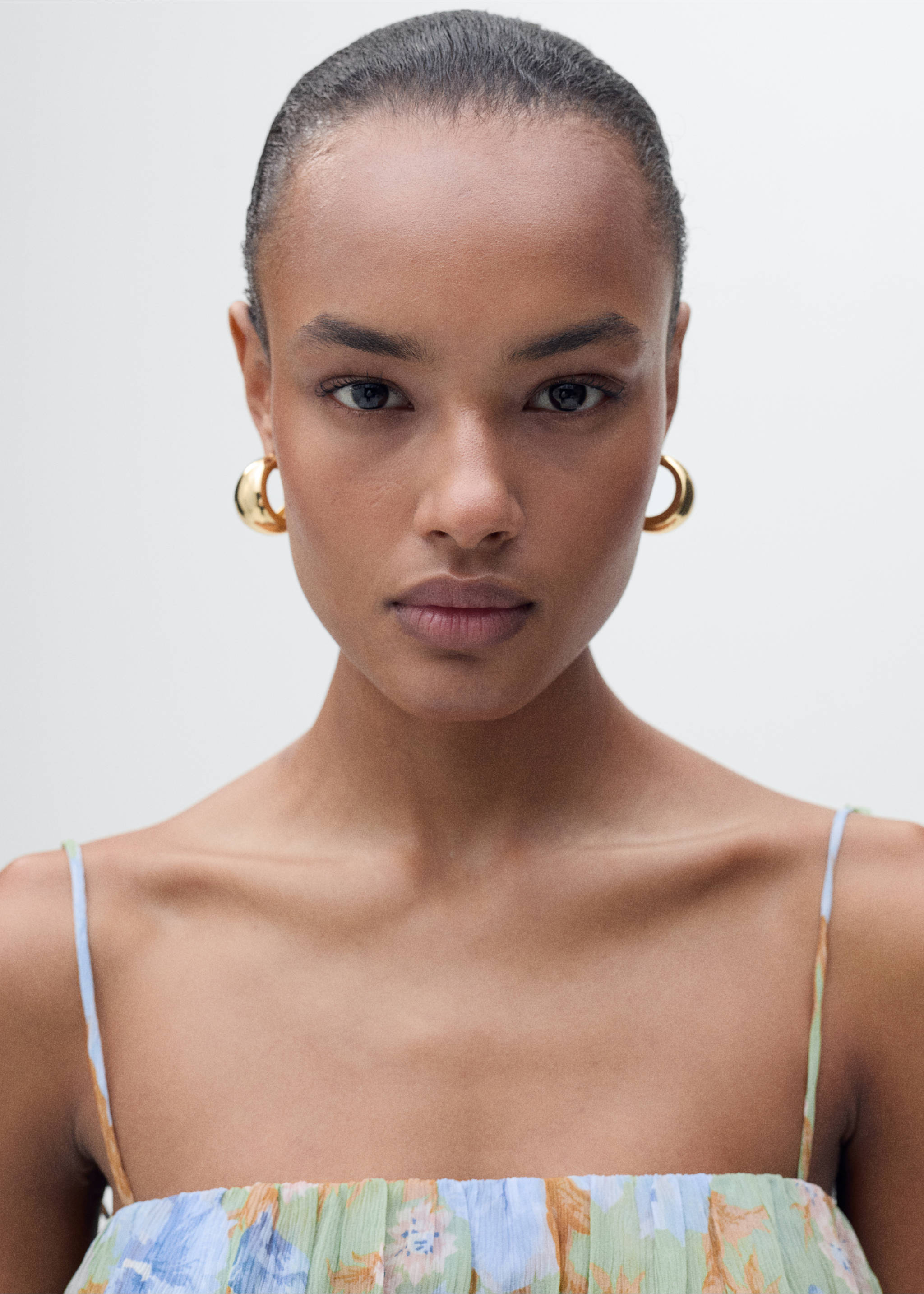 Floral-print dress with gathered waist - Details of the article 1, Mint Green. Ref: 87045766-00.