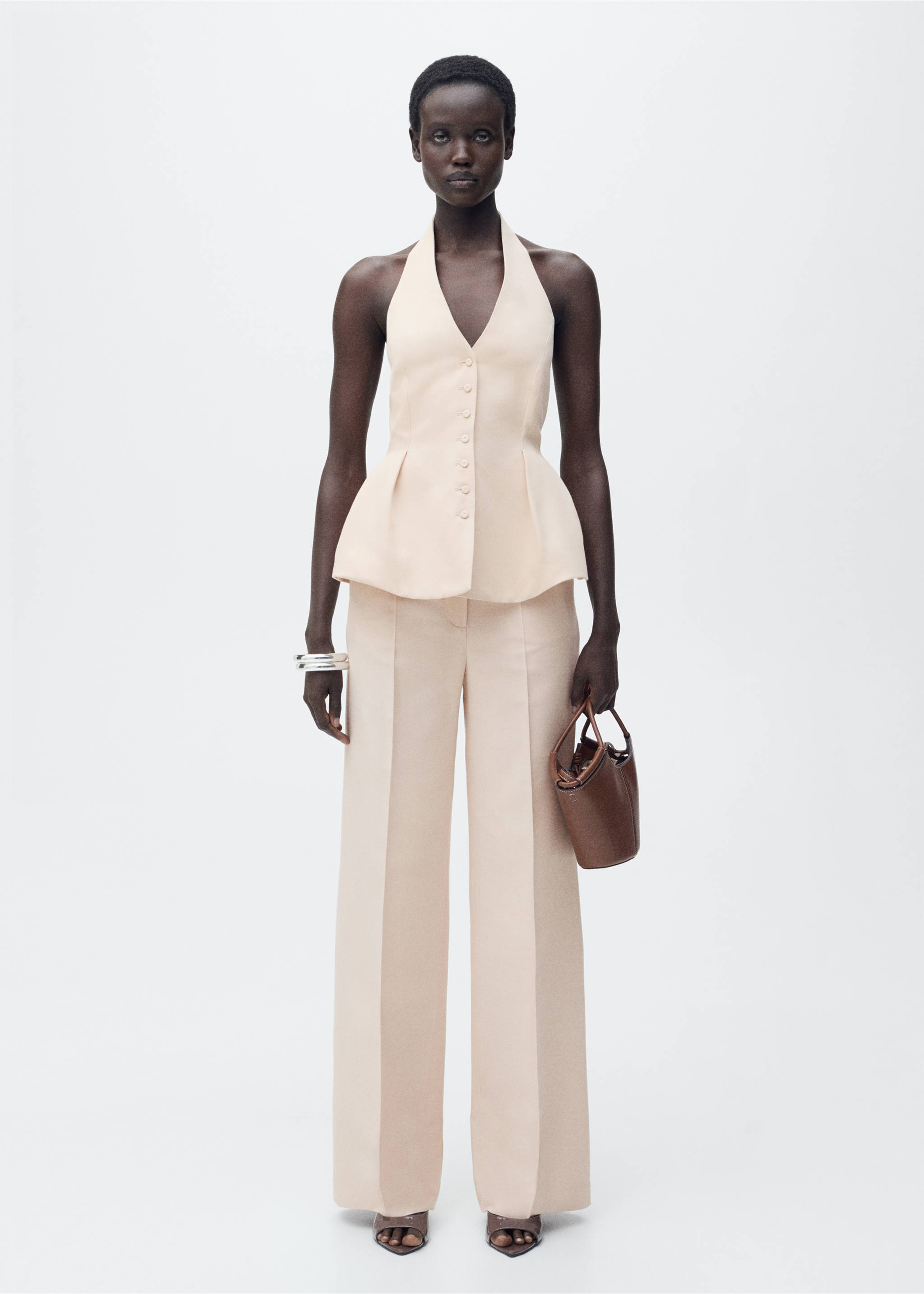 Halter-neck waistcoat with pleats - General plane, Nude. Ref: 87045769-00.