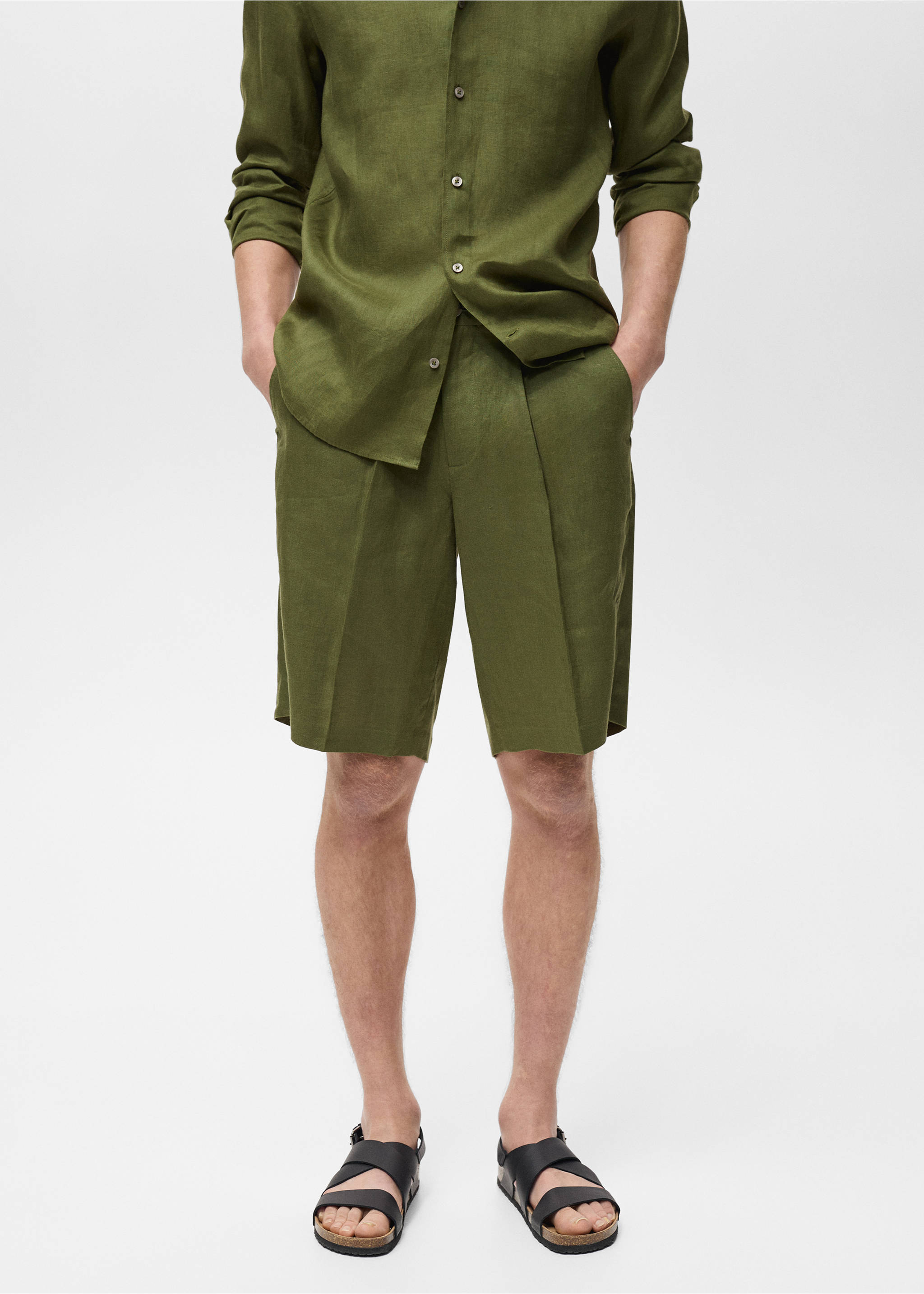 Bermudes 100% lli pinces - Pla mig, Verd. Ref: 87045917-00.