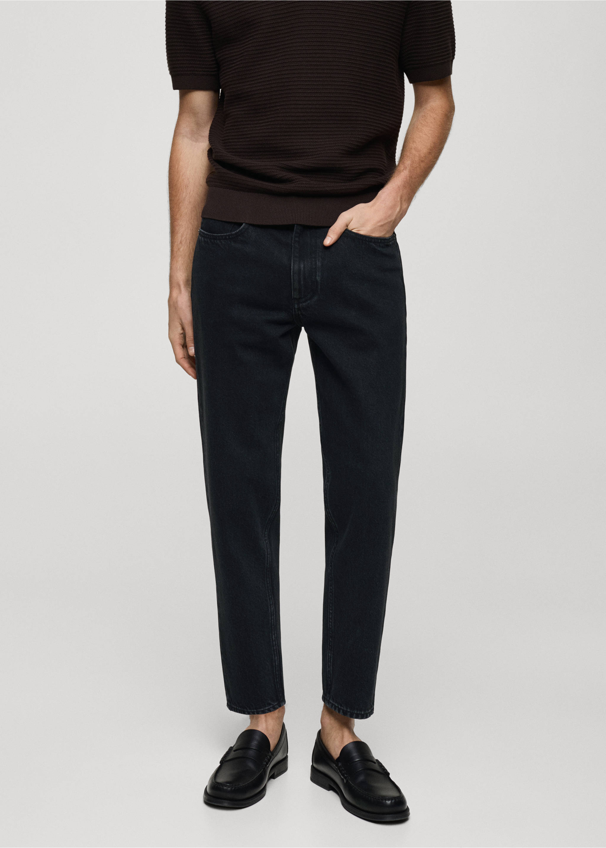 Cropped carrot-fit jeans - Medium plane, Black denim. Ref: 87045923-00.