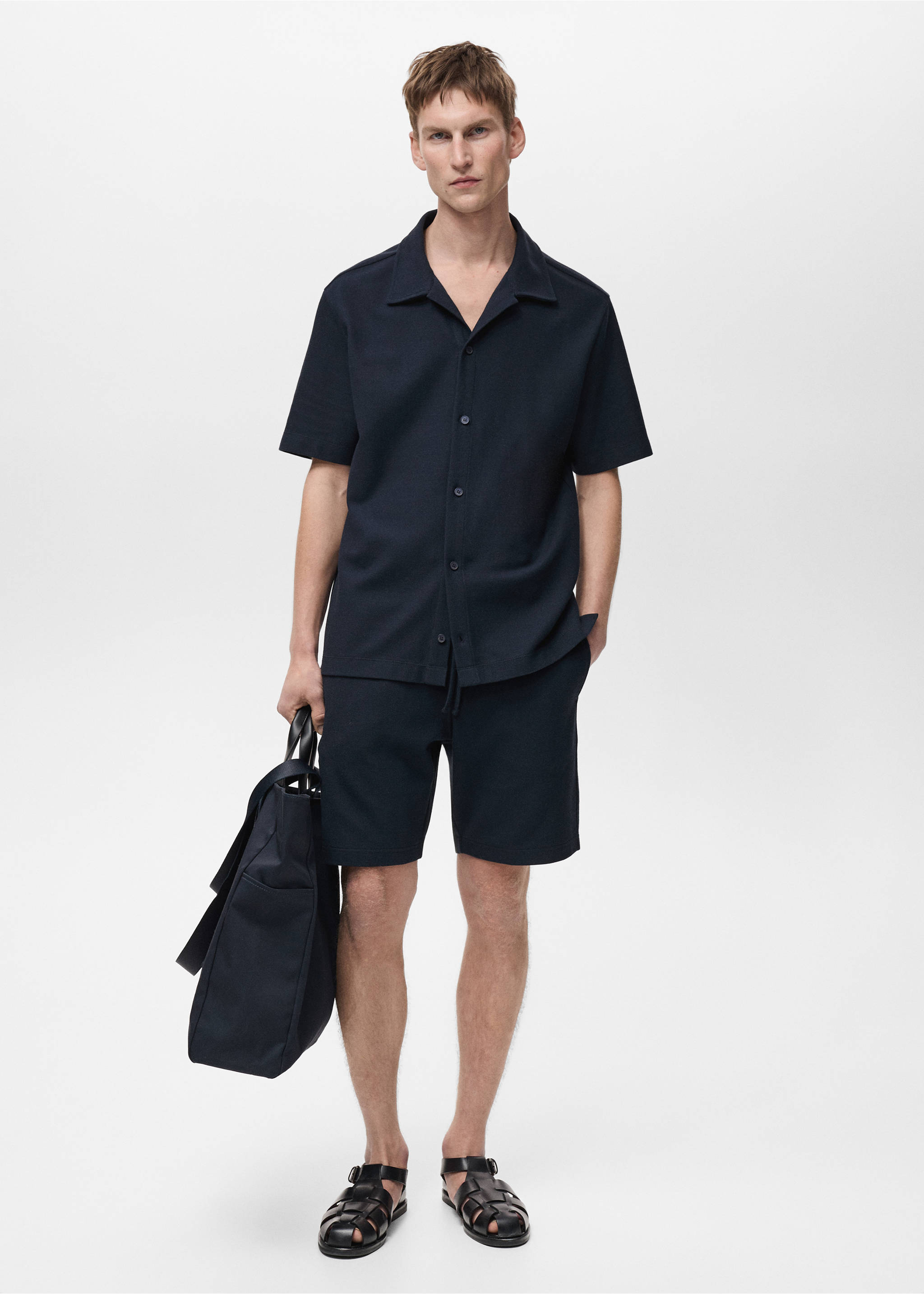 Strukturiertes Strickhemd - Allgemeine Ansicht, Dunkles Marineblau. Ref: 87045925-00.