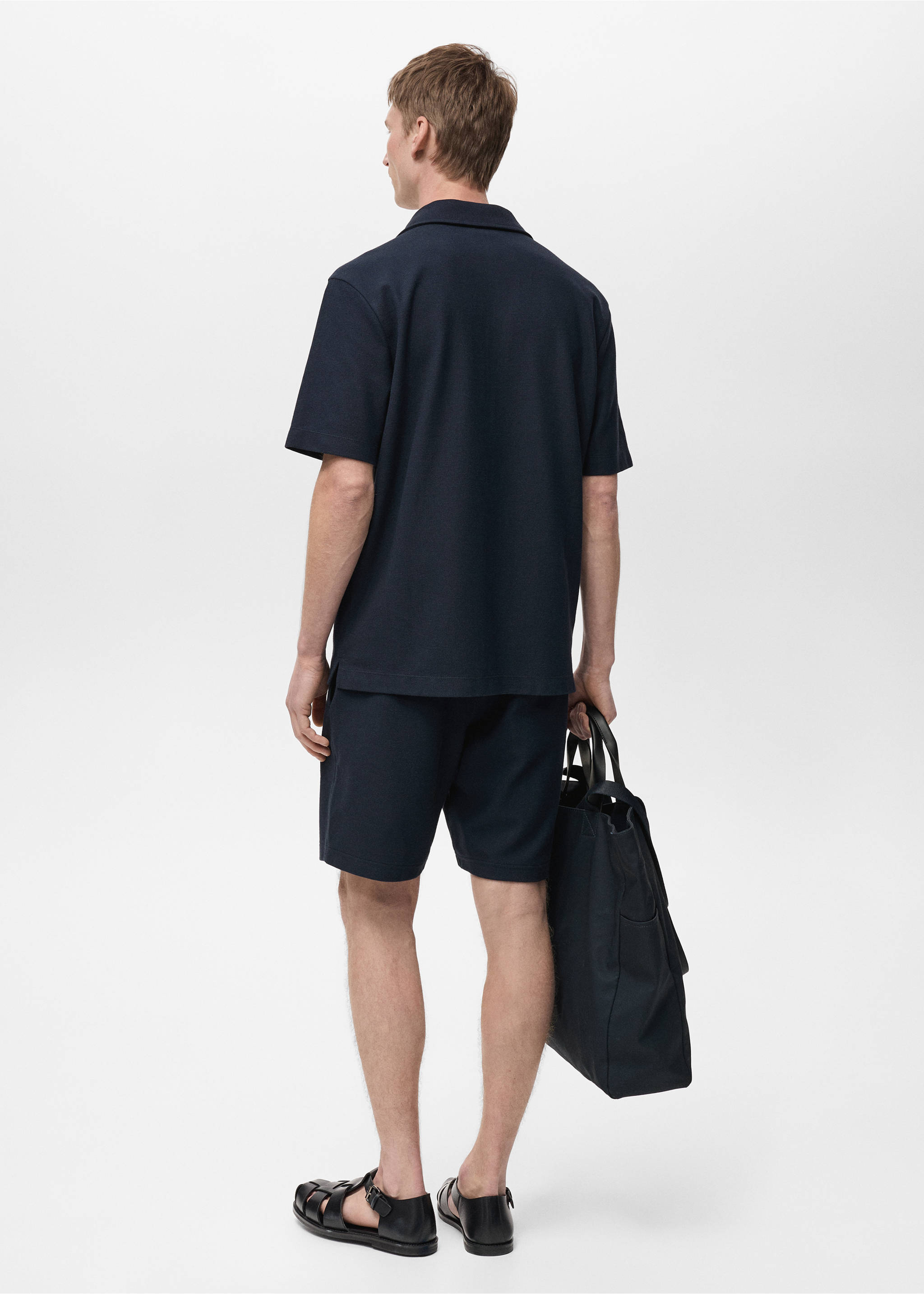 Strukturiertes Strickhemd - Rückseite des Artikels, Dunkles Marineblau. Ref: 87045925-00.