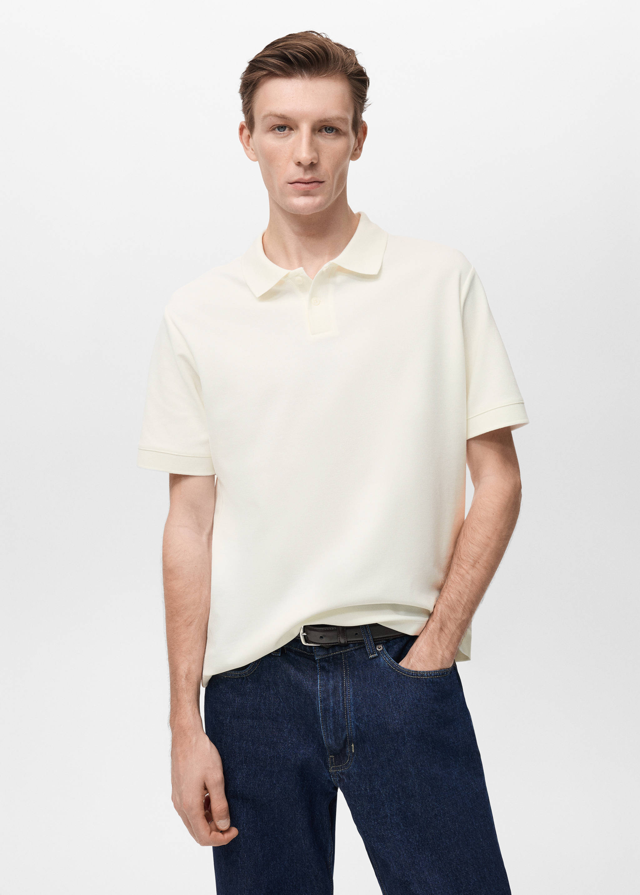 Structured knitted polo shirt - Medium plane