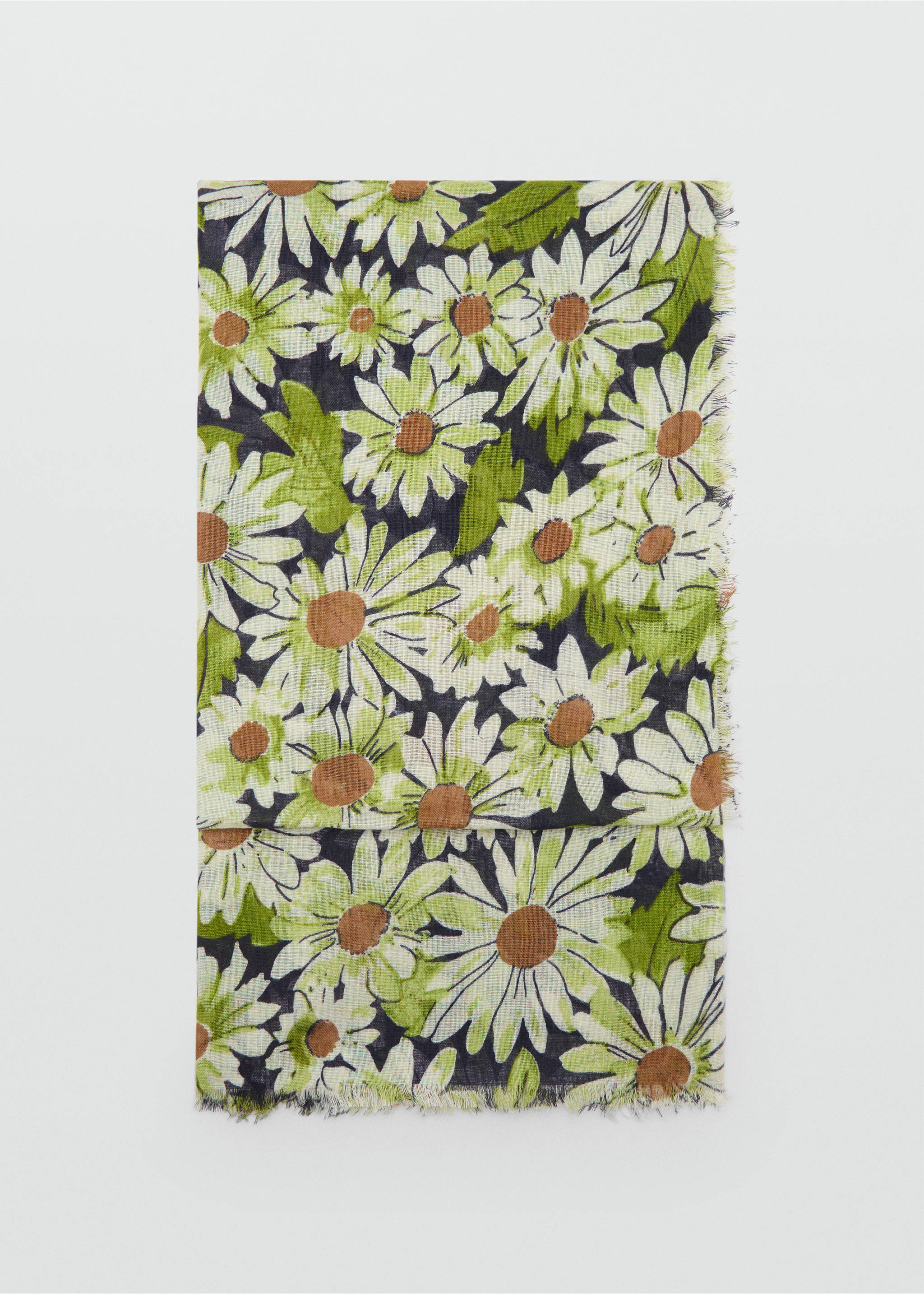 Floral linen-blend scarf - Article without model, Green. Ref: 87045927-00.