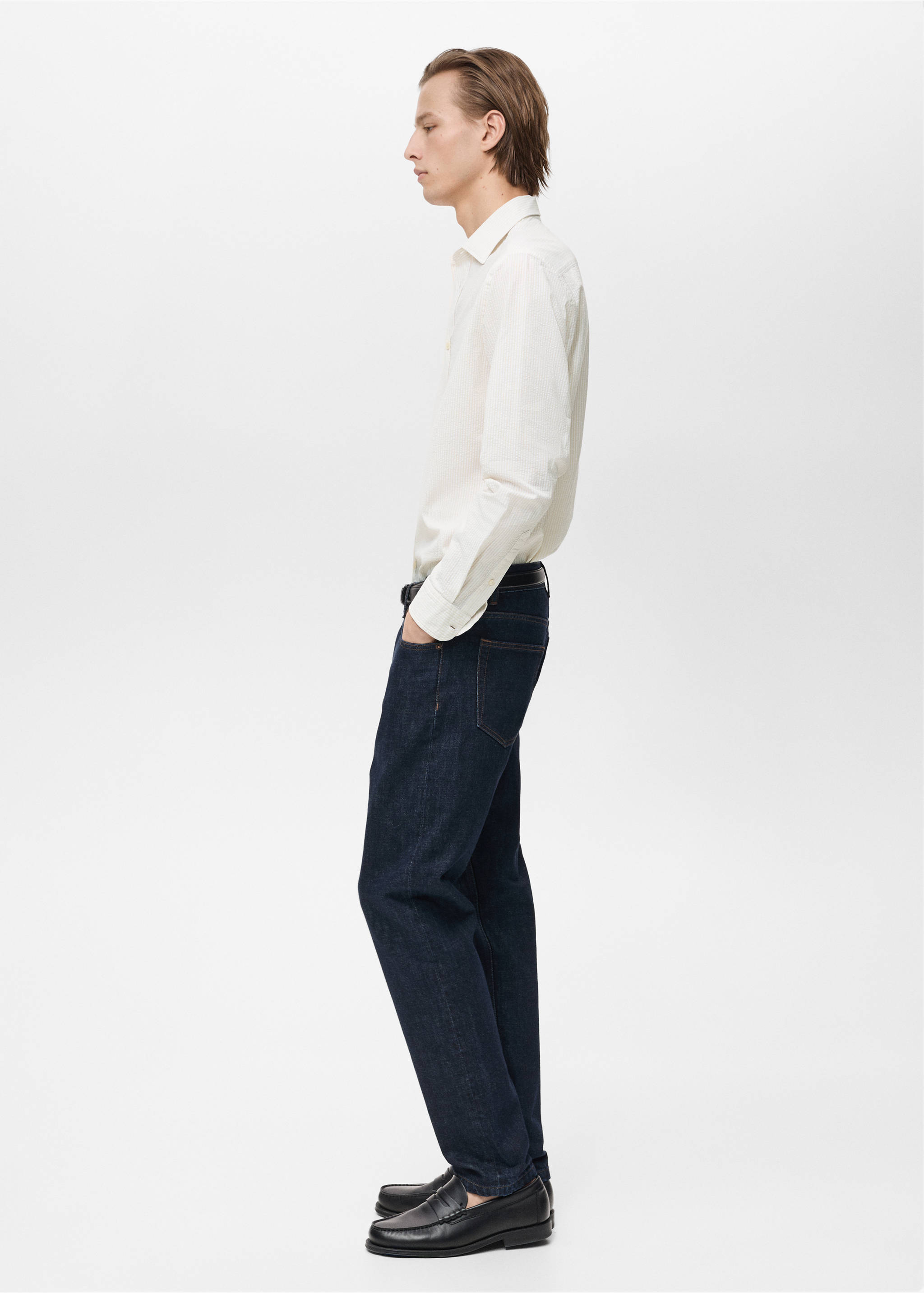 Gestreiftes Seersucker-Hemd - Detail des Artikels 2, Sandfarben. Ref: 87045932-00.