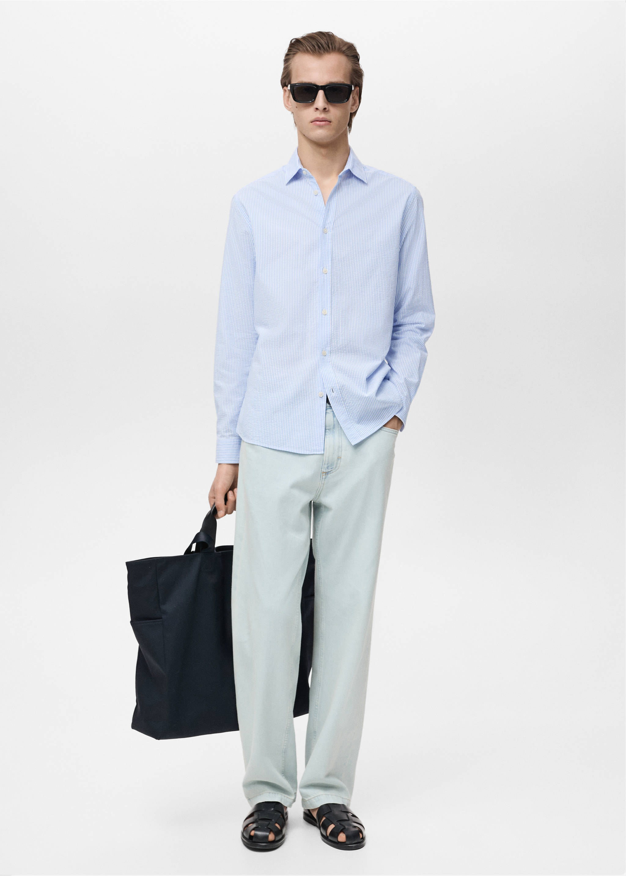 Striped seersucker shirt - General plane, Sky Blue. Ref: 87045932-00.