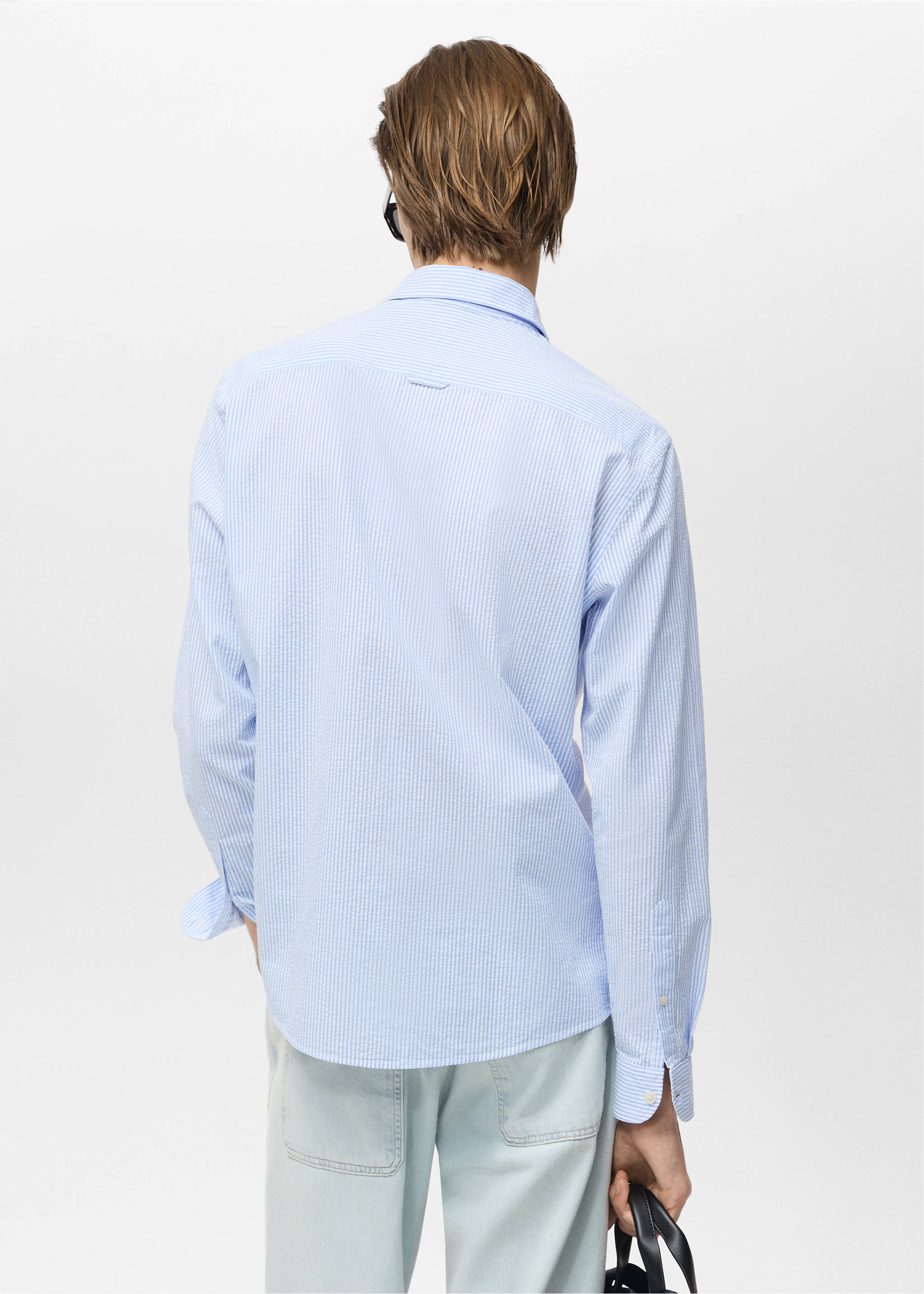 Striped seersucker shirt - Reverse of the article, Sky Blue. Ref: 87045932-00.