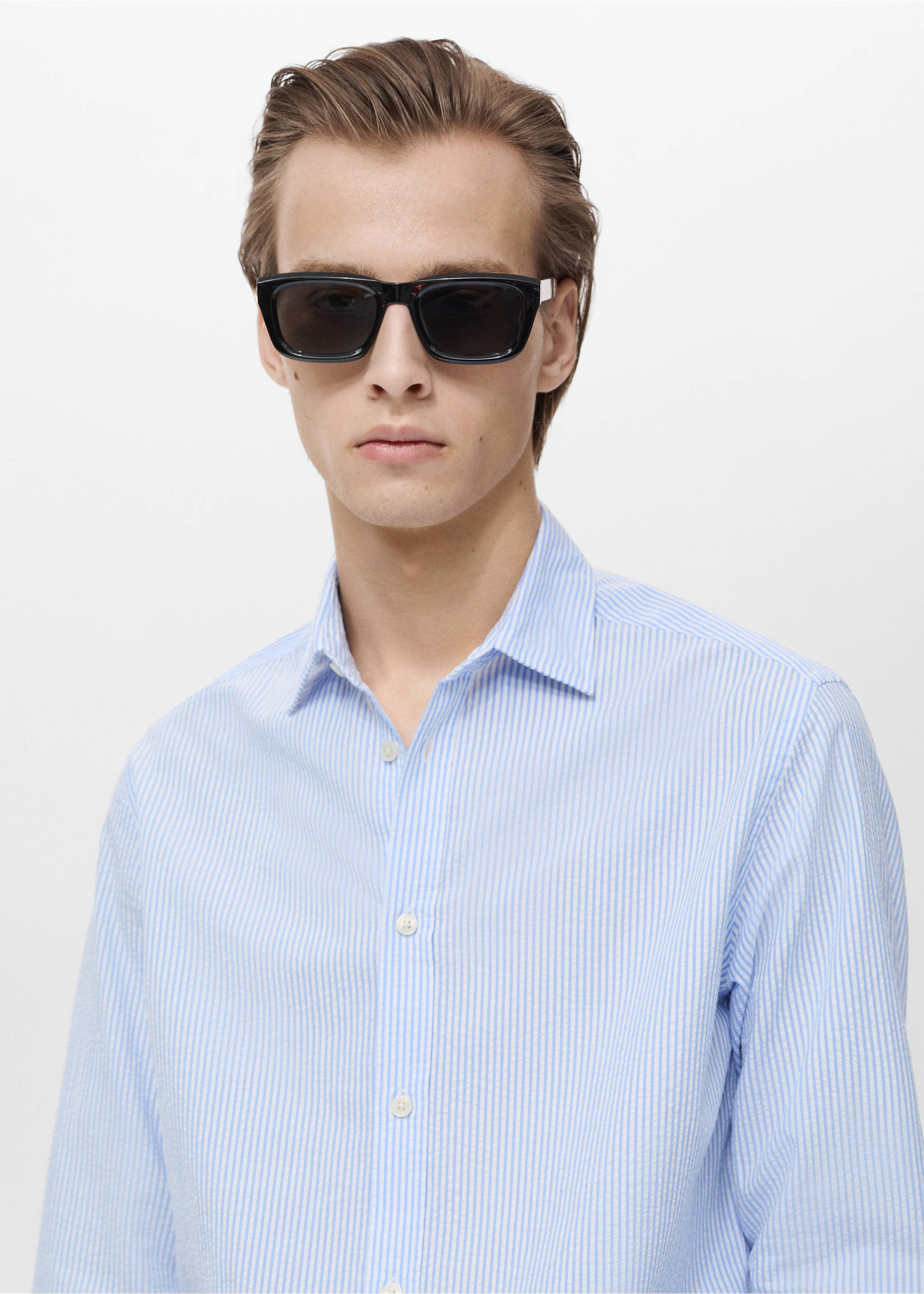 Striped seersucker shirt - Details of the article 6, Sky Blue. Ref: 87045932-00.