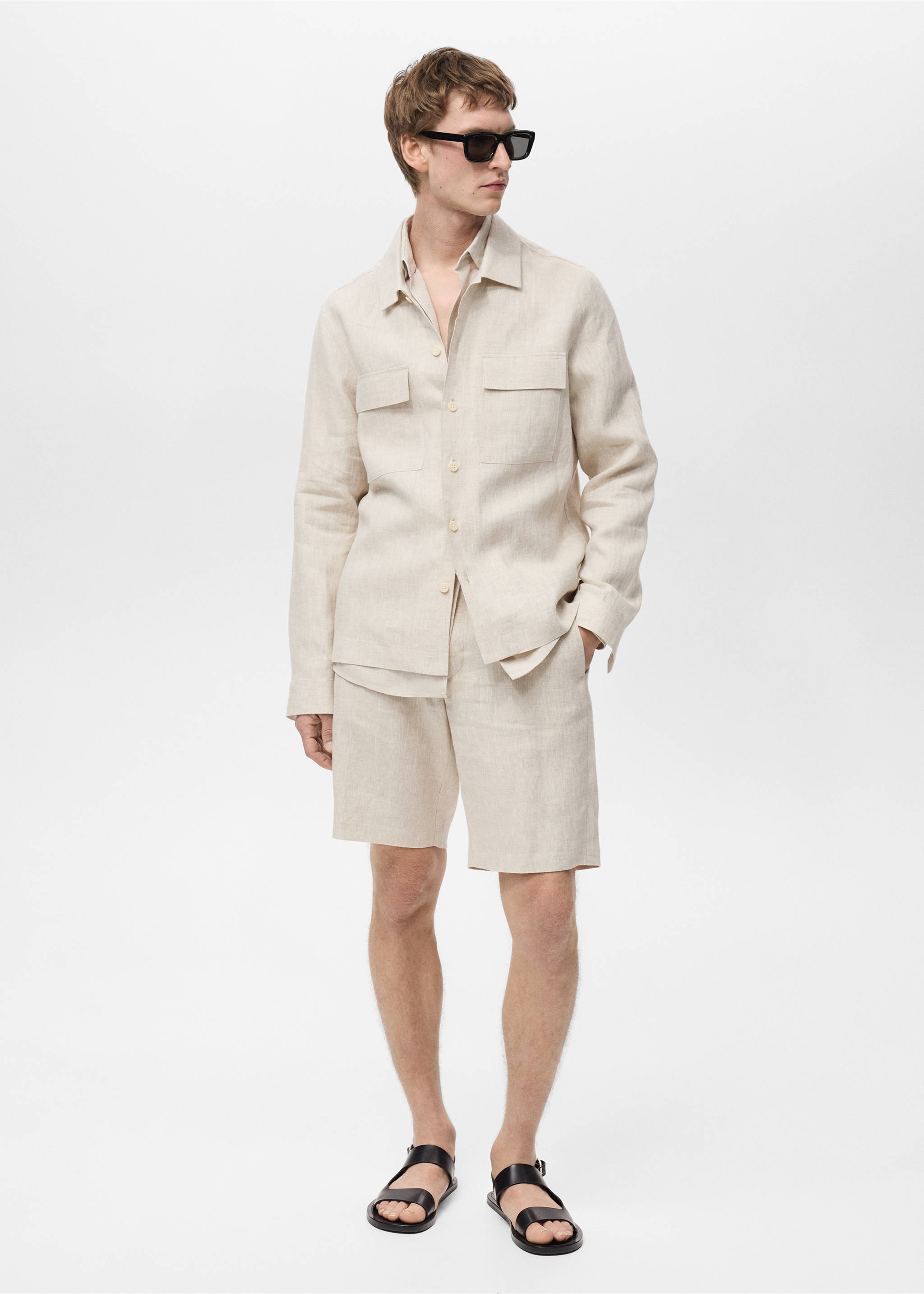 Surchemise 100 % lin poches - Plan général, Sable. Ref: 87045933-00.