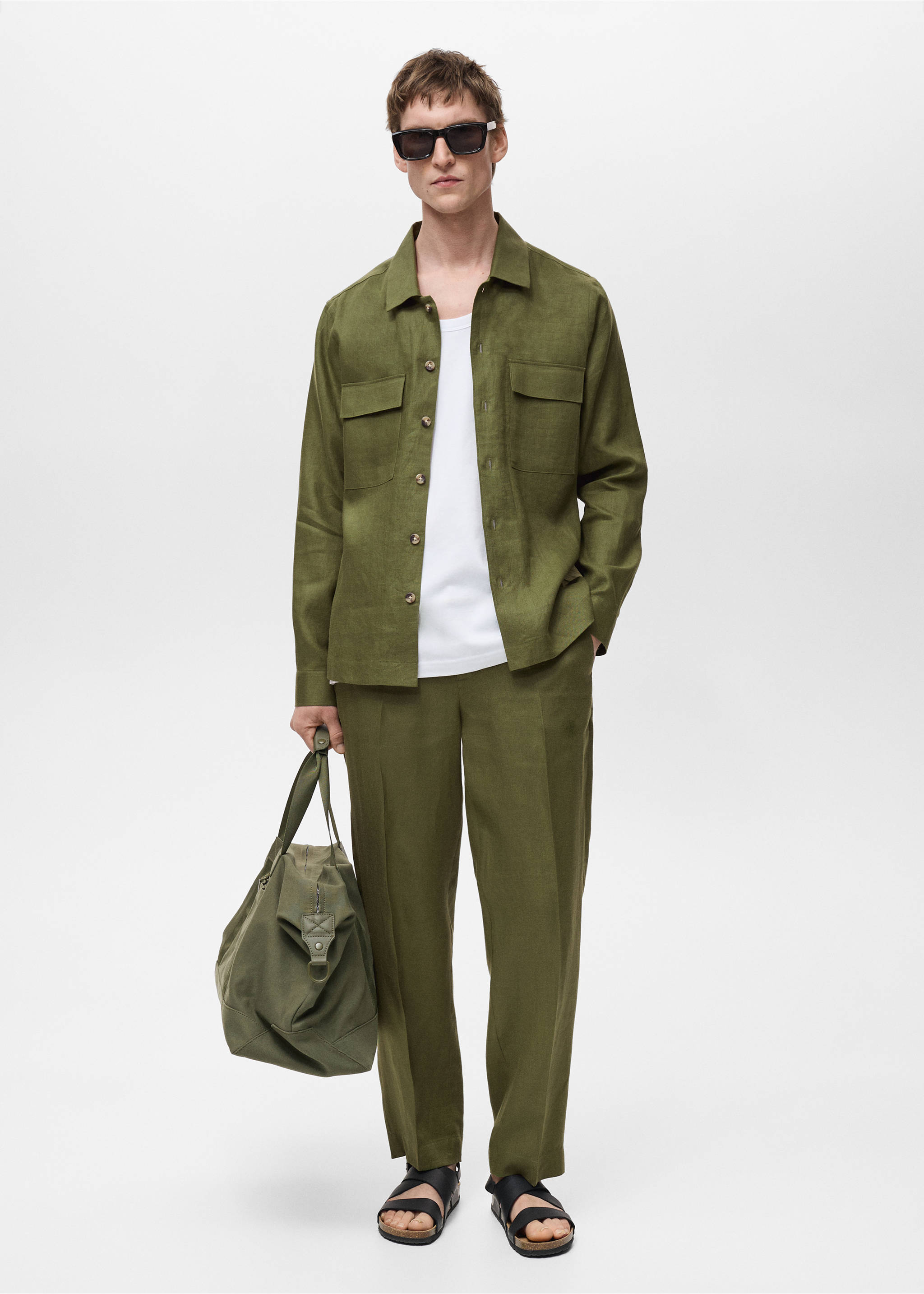 Overshirt mit Taschen aus 100 % Leinen - Allgemeine Ansicht, Grün. Ref: 87045933-00.