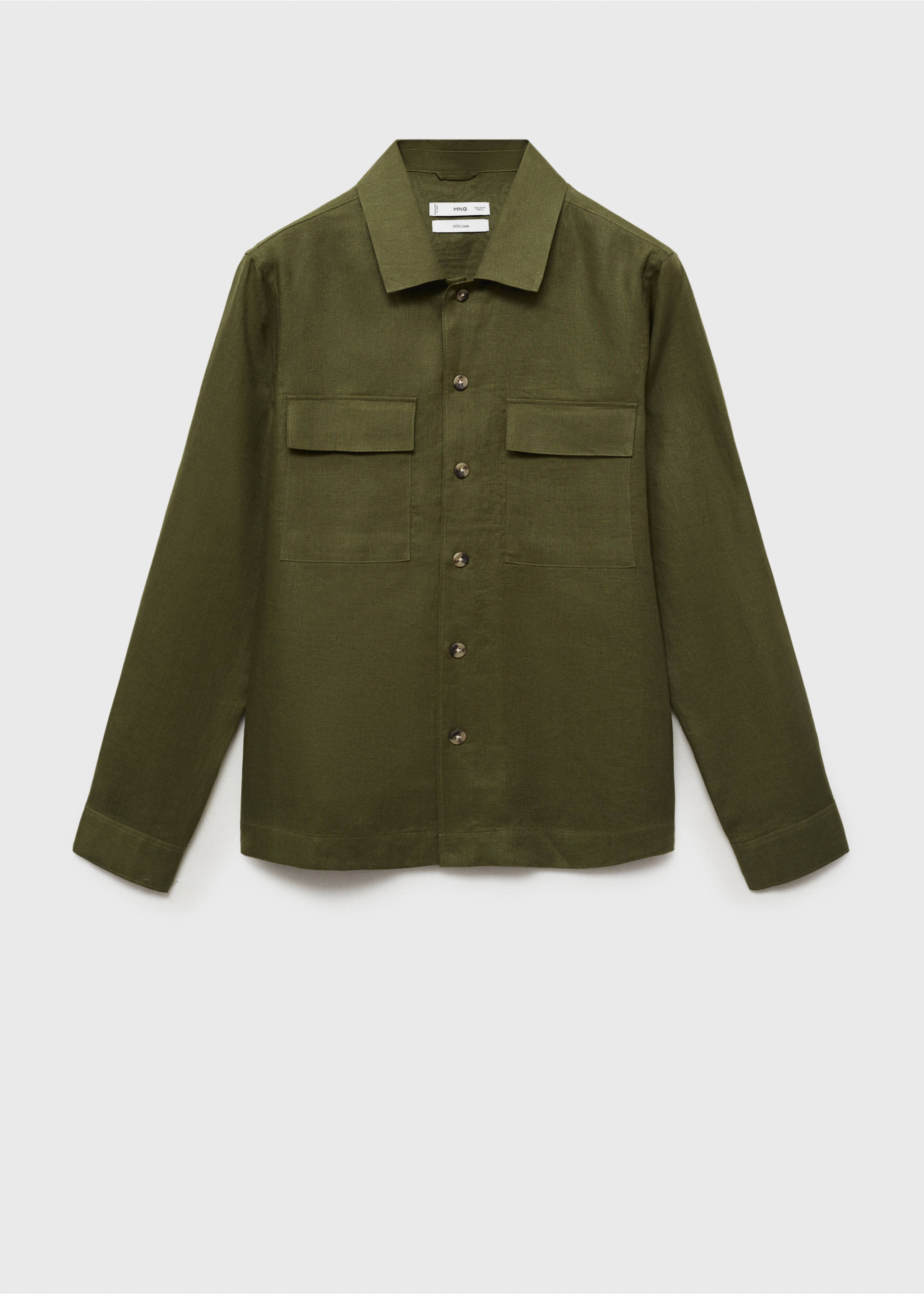 100% linen overshirt with pockets - Article without model, Green. Ref: 87045933-00.