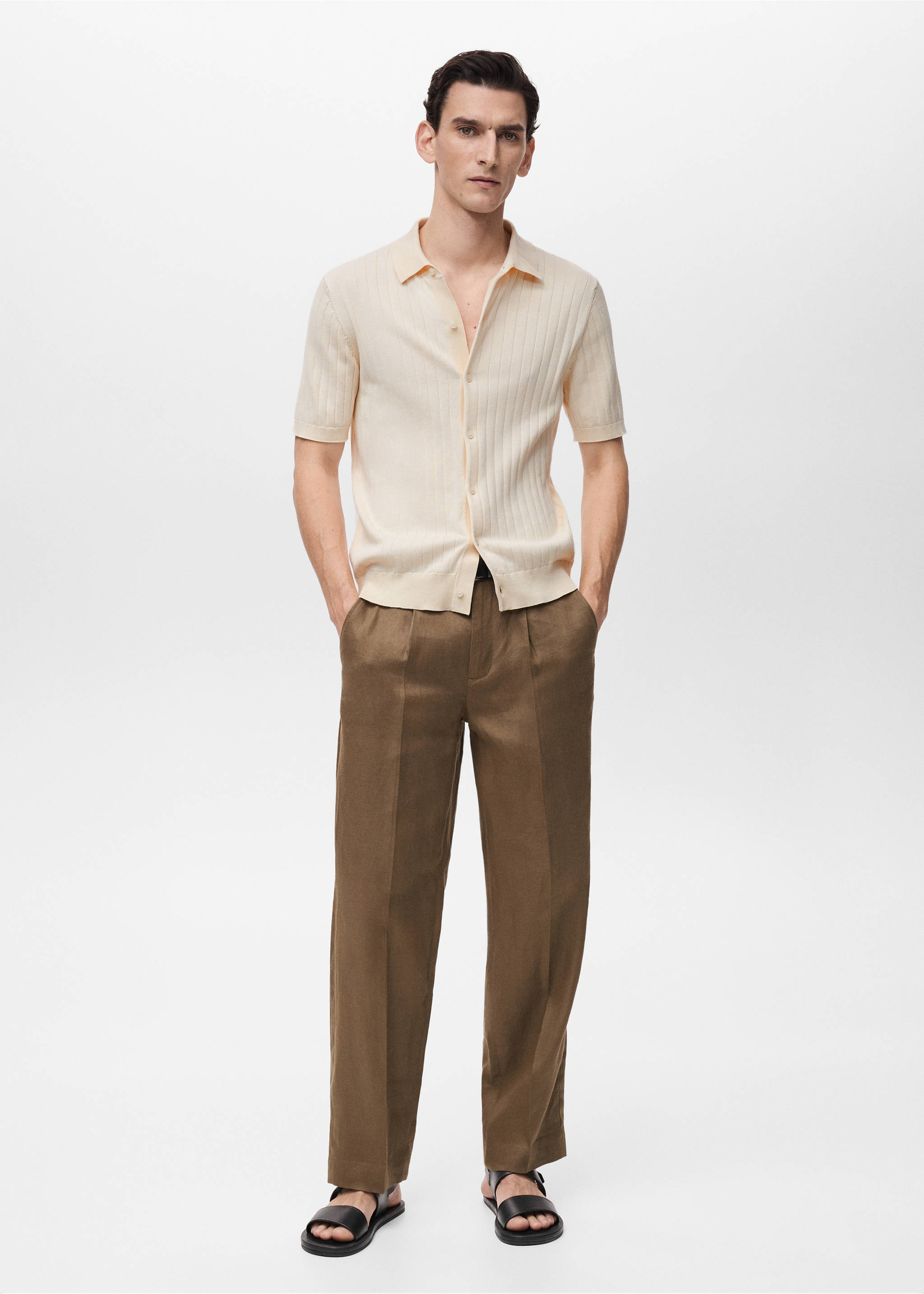 Camisa punto fino canalé - Plano general, Blanco marfil. Ref: 87045935-00.