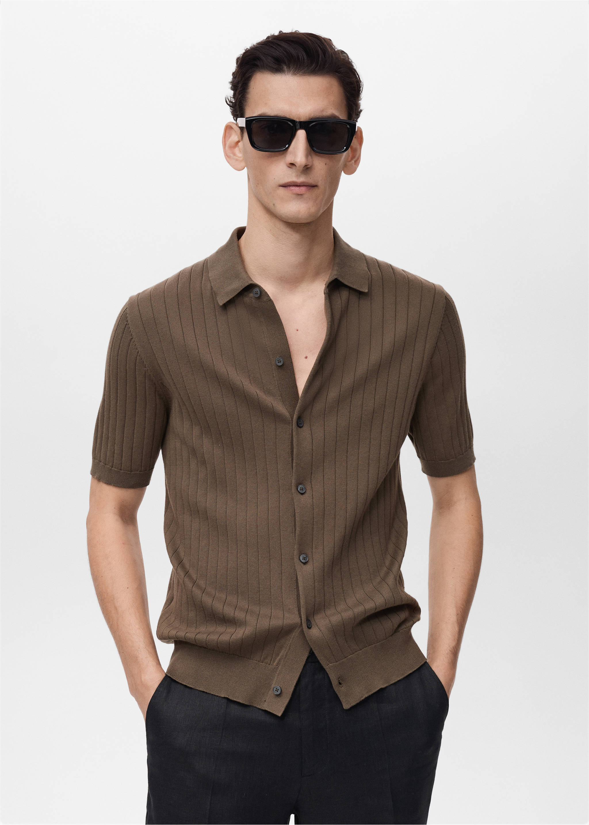 Fine rib-knit shirt - Medium plane, Brown. Ref: 87045935-00.