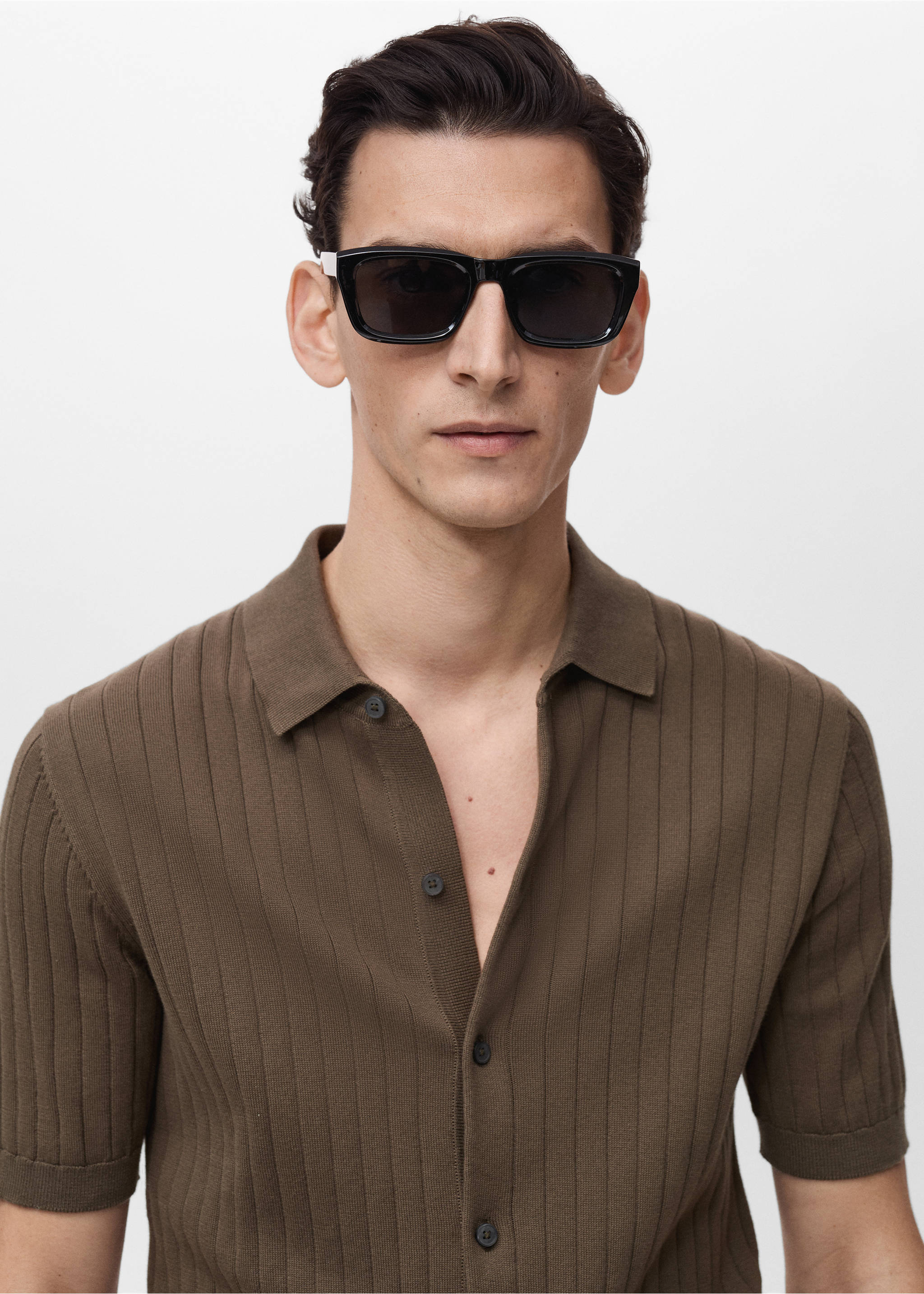Fine rib-knit shirt - Details of the article 1, Brown. Ref: 87045935-00.