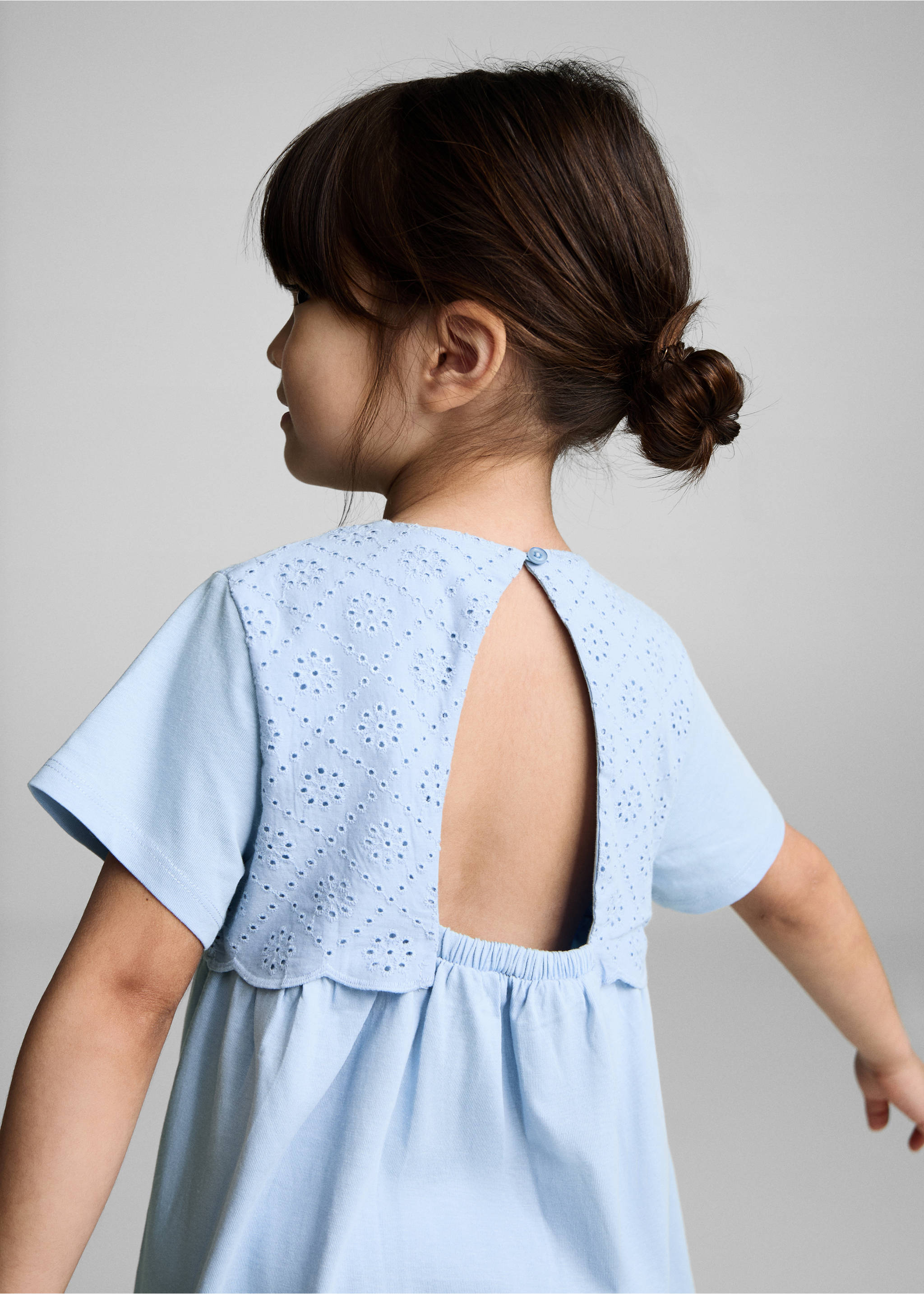 Robe brodée coton - Verso de l’article, Bleu. Ref: 87045948-00.