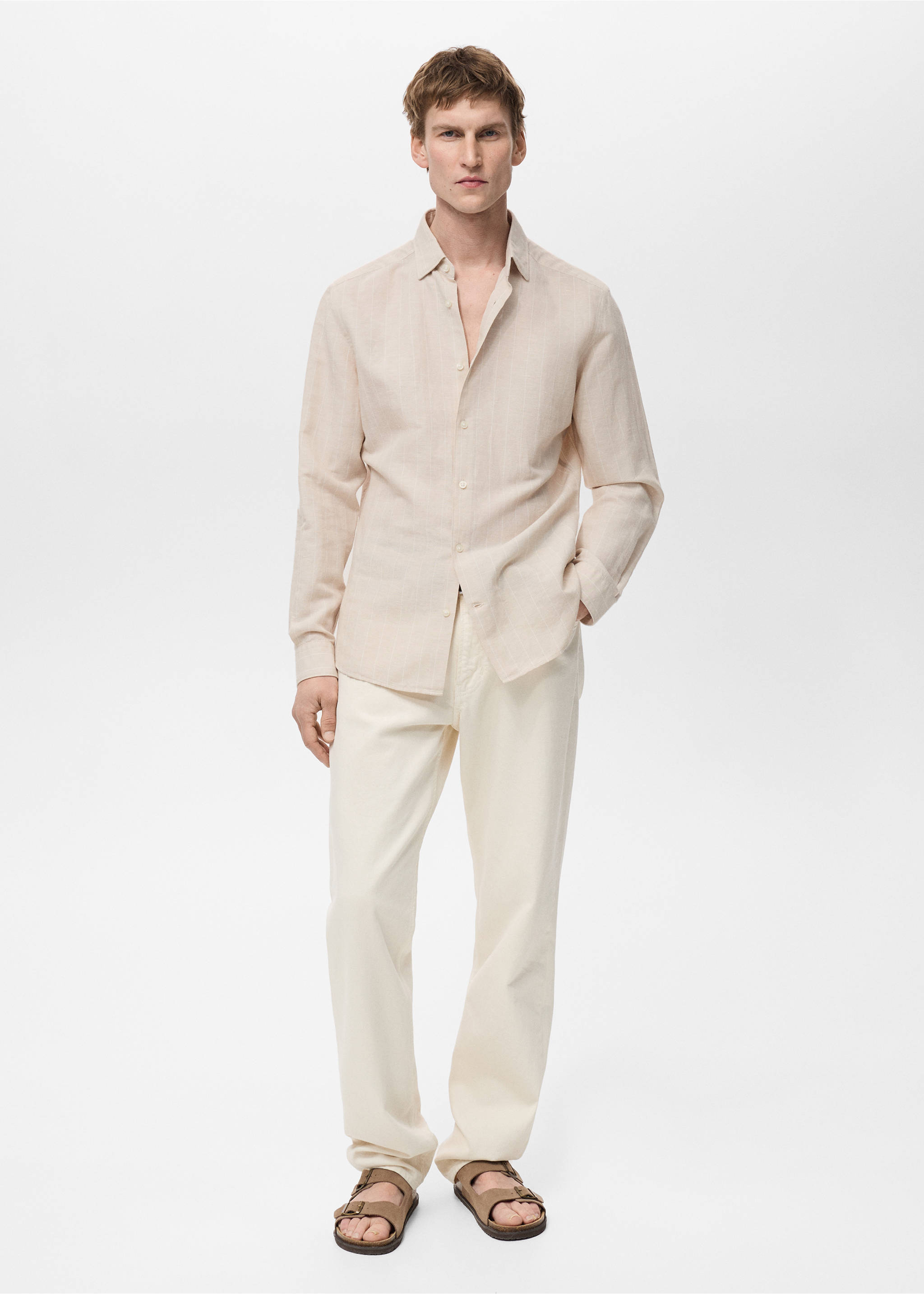 Linen pinstripe shirt - General plane, Beige. Ref: 87045951-00.