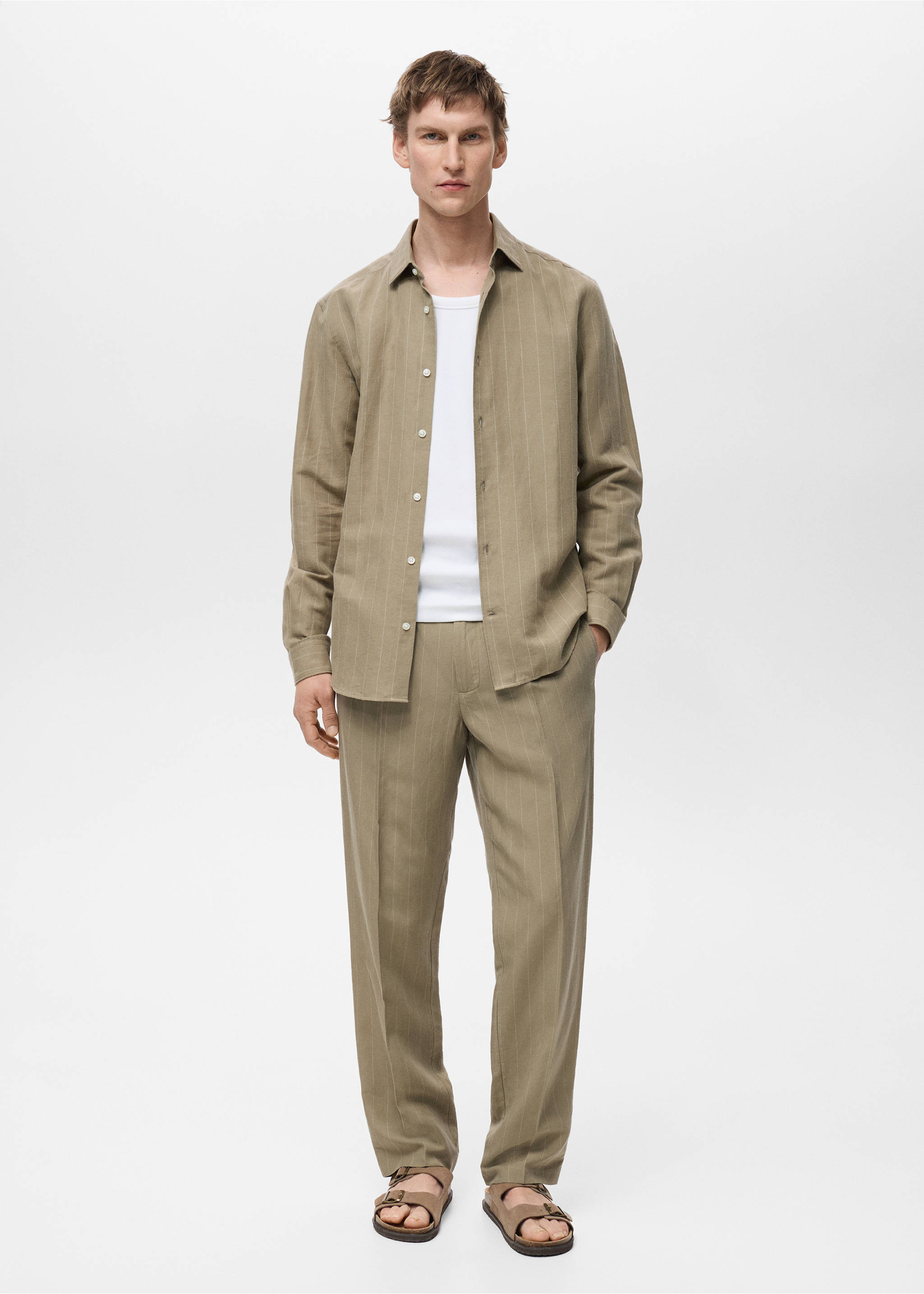 Linen pinstripe shirt - General plane, Khaki. Ref: 87045951-00.