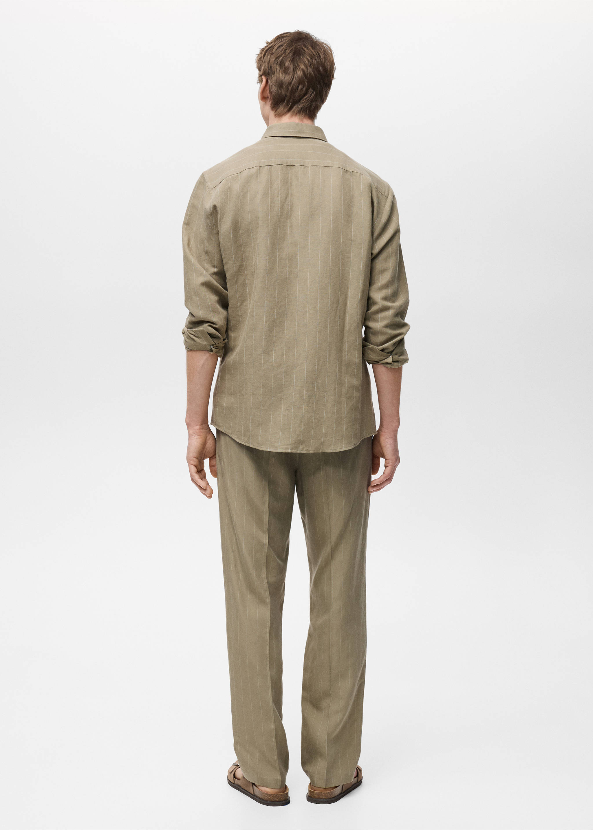 Linen pinstripe shirt - Reverse of the article, Khaki. Ref: 87045951-00.