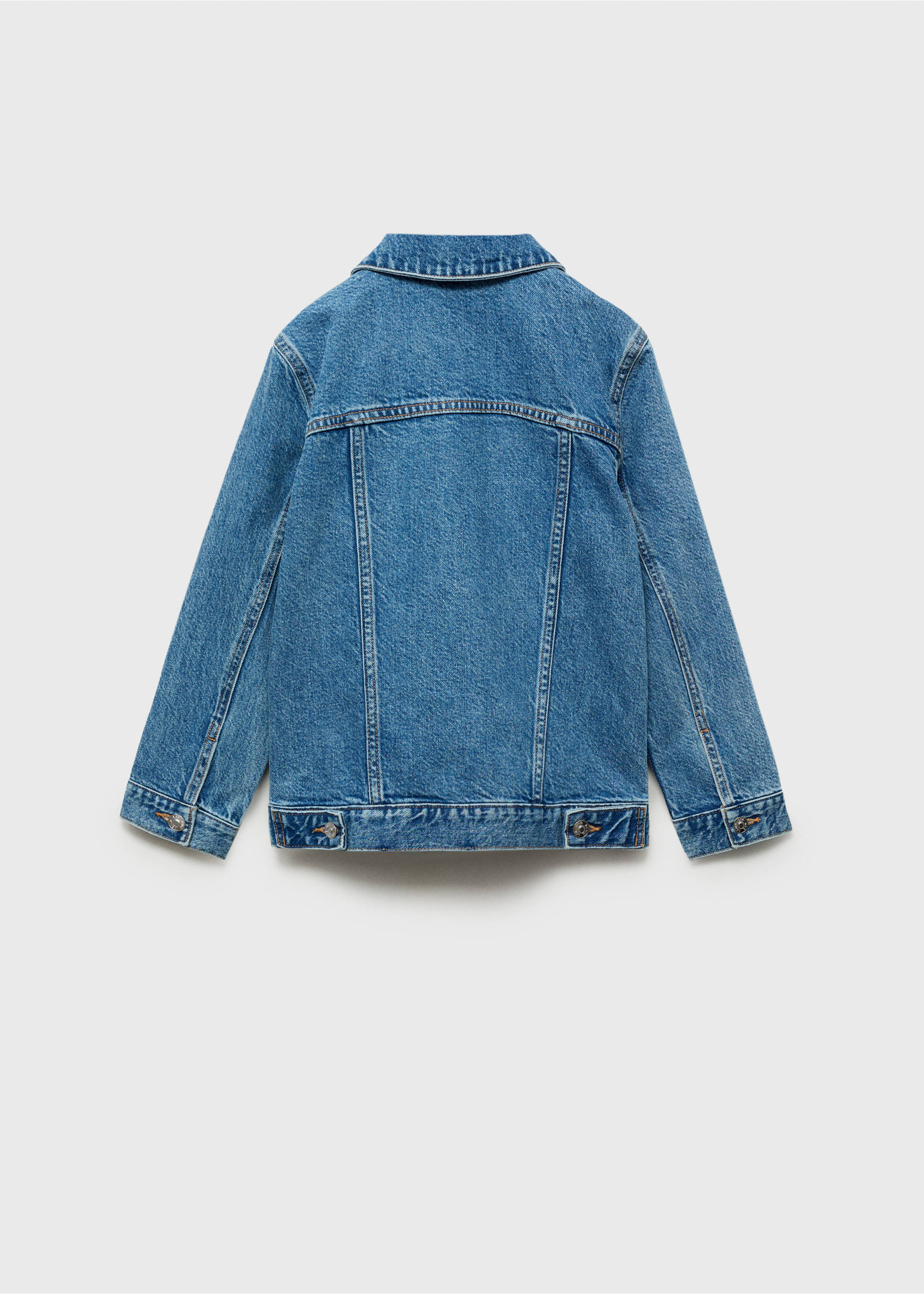 Back view of a blue denim jacket with a classic collar and topstitching., Medium Blue. Ref: 87045952-00.