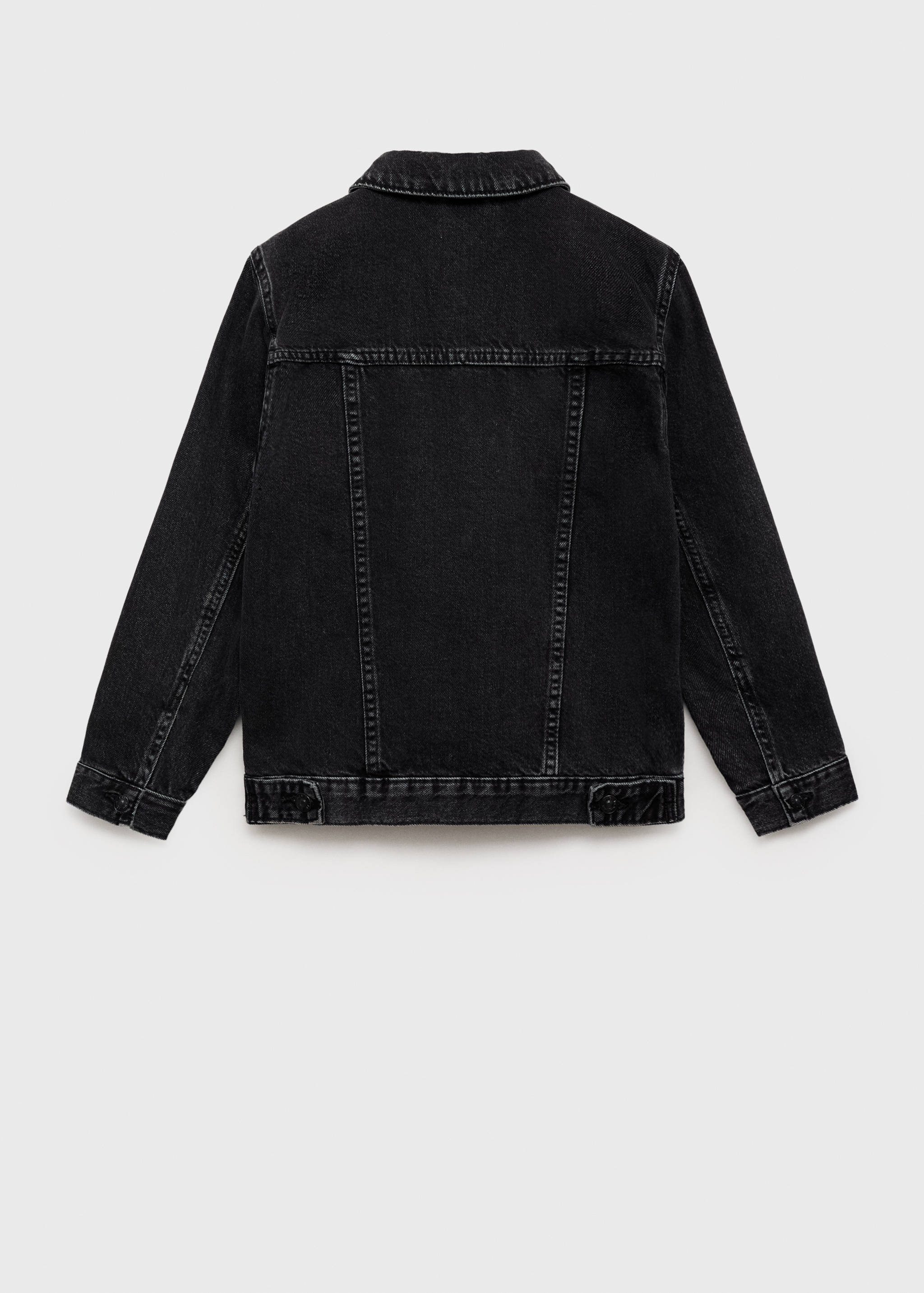 Black kids' denim jacket, shown from the back.