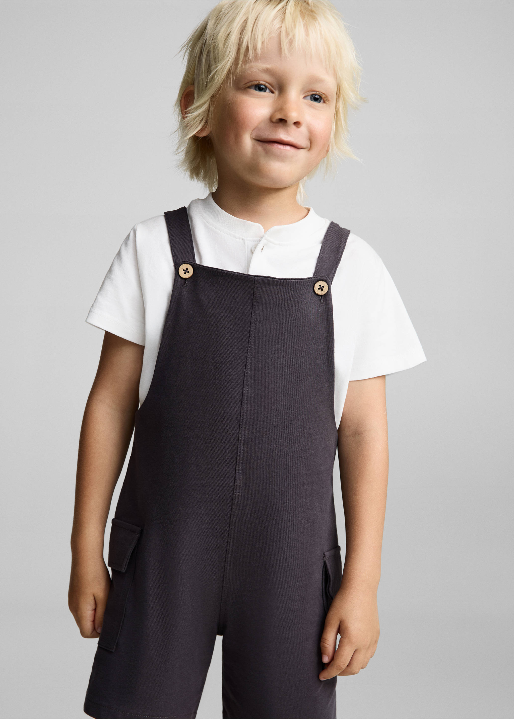 Knitted short dungarees - Medium plane, Charcoal. Ref: 87045958-00.