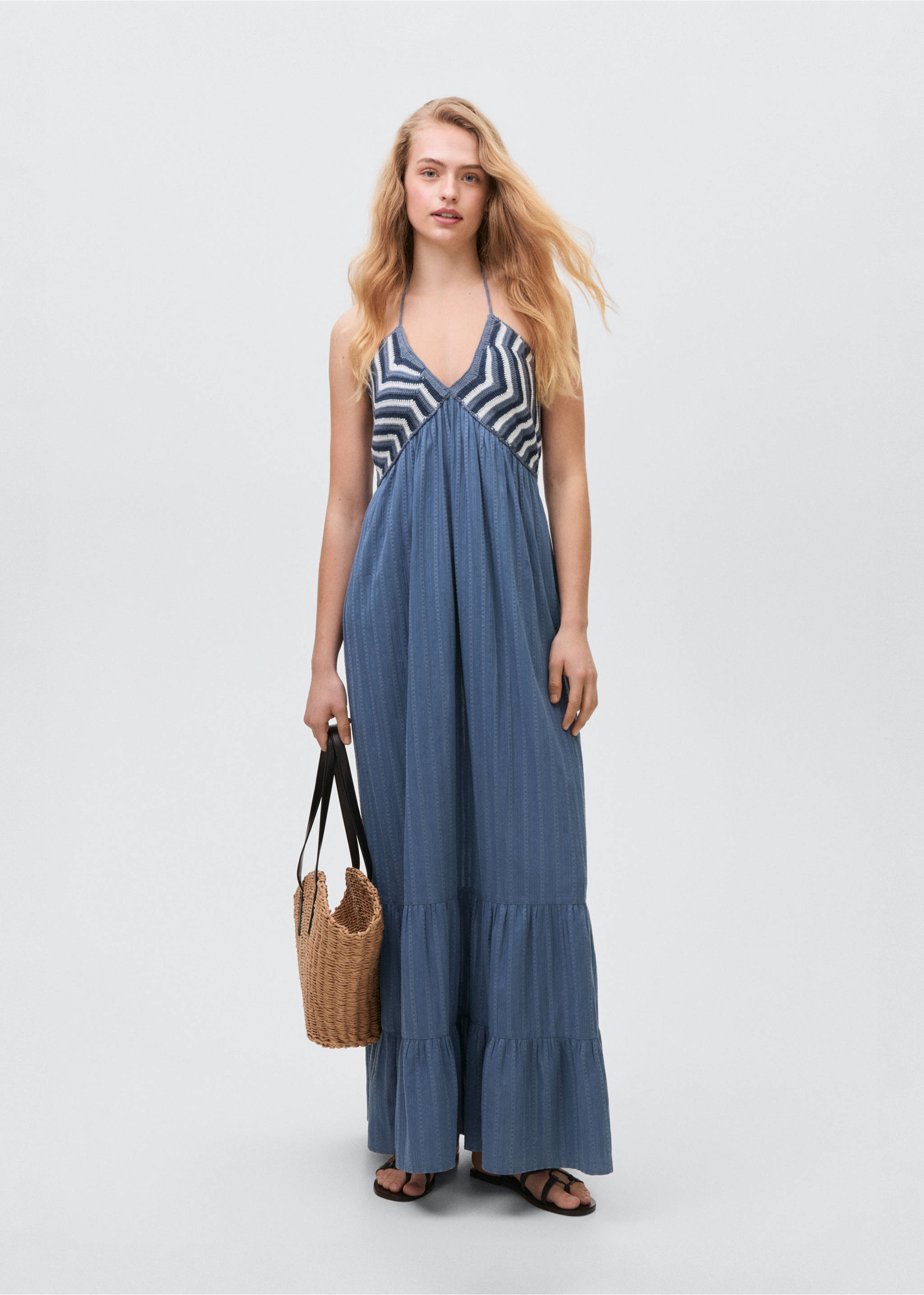 Maxikleid mit Häkel-Einsatz - Allgemeine Ansicht, Blau. Ref: 87046339-00.