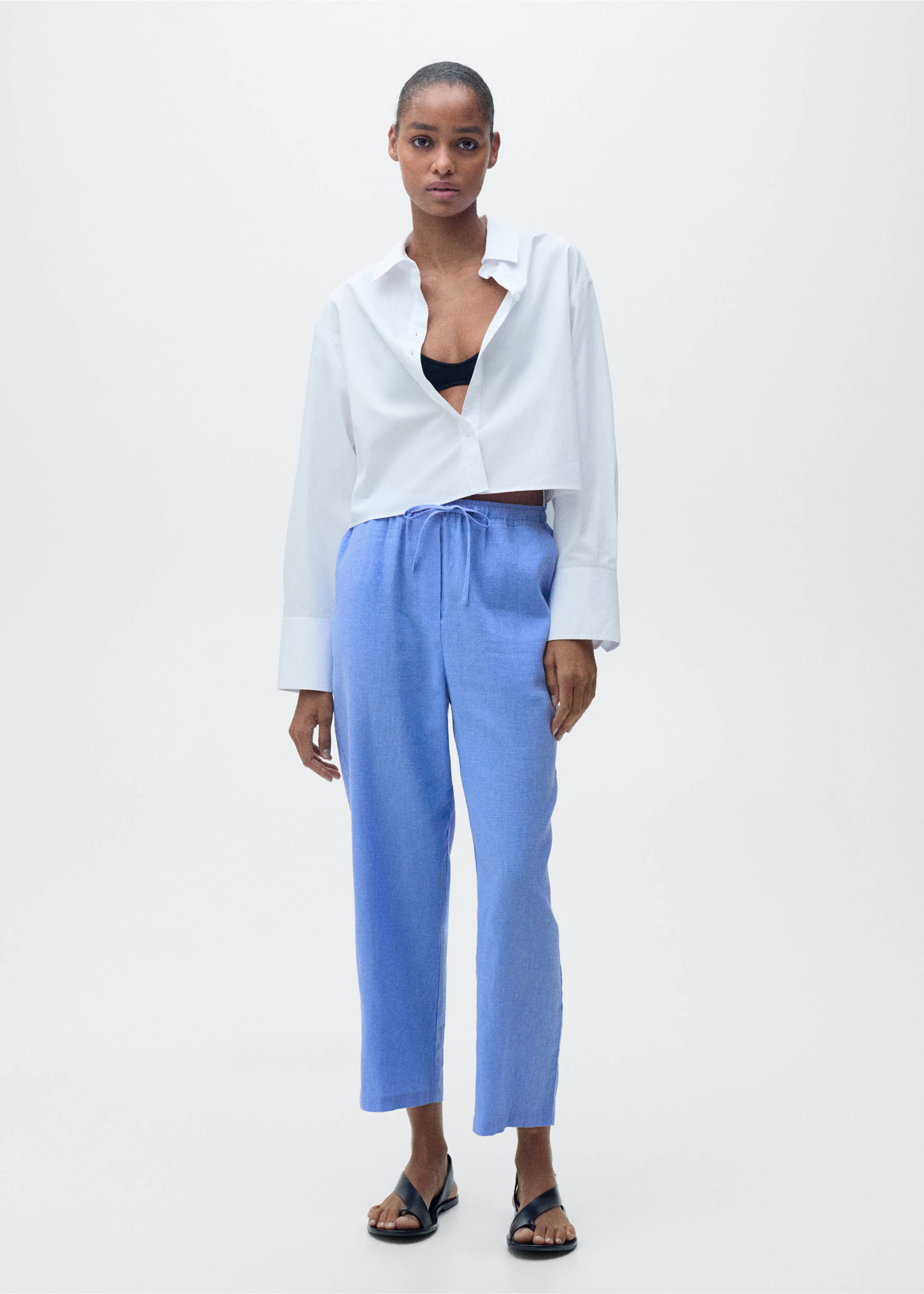 Straight linen-blend trousers - General plane, Blue. Ref: 87046342-00.