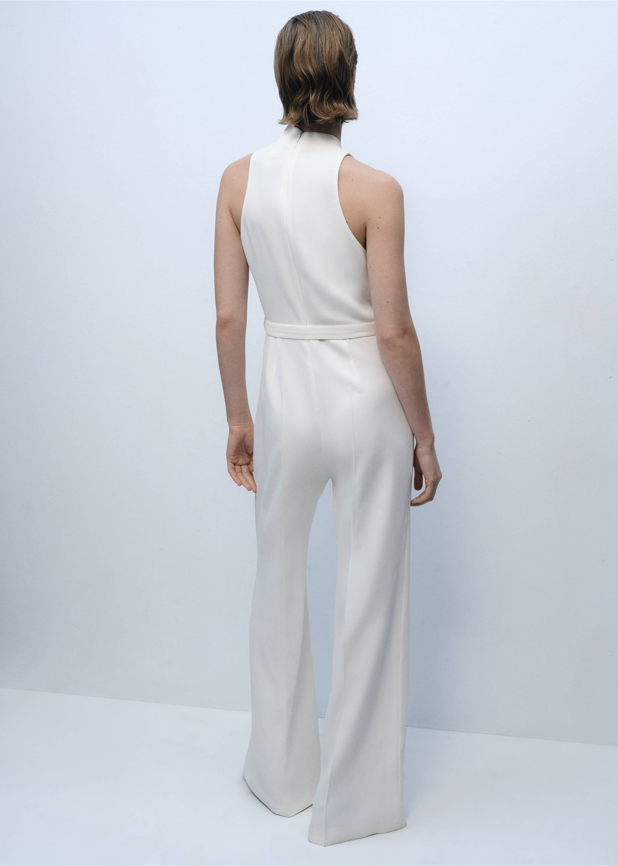 Belt long jumpsuit - Reverse of the article, Ecru. Ref: 87046372-00.