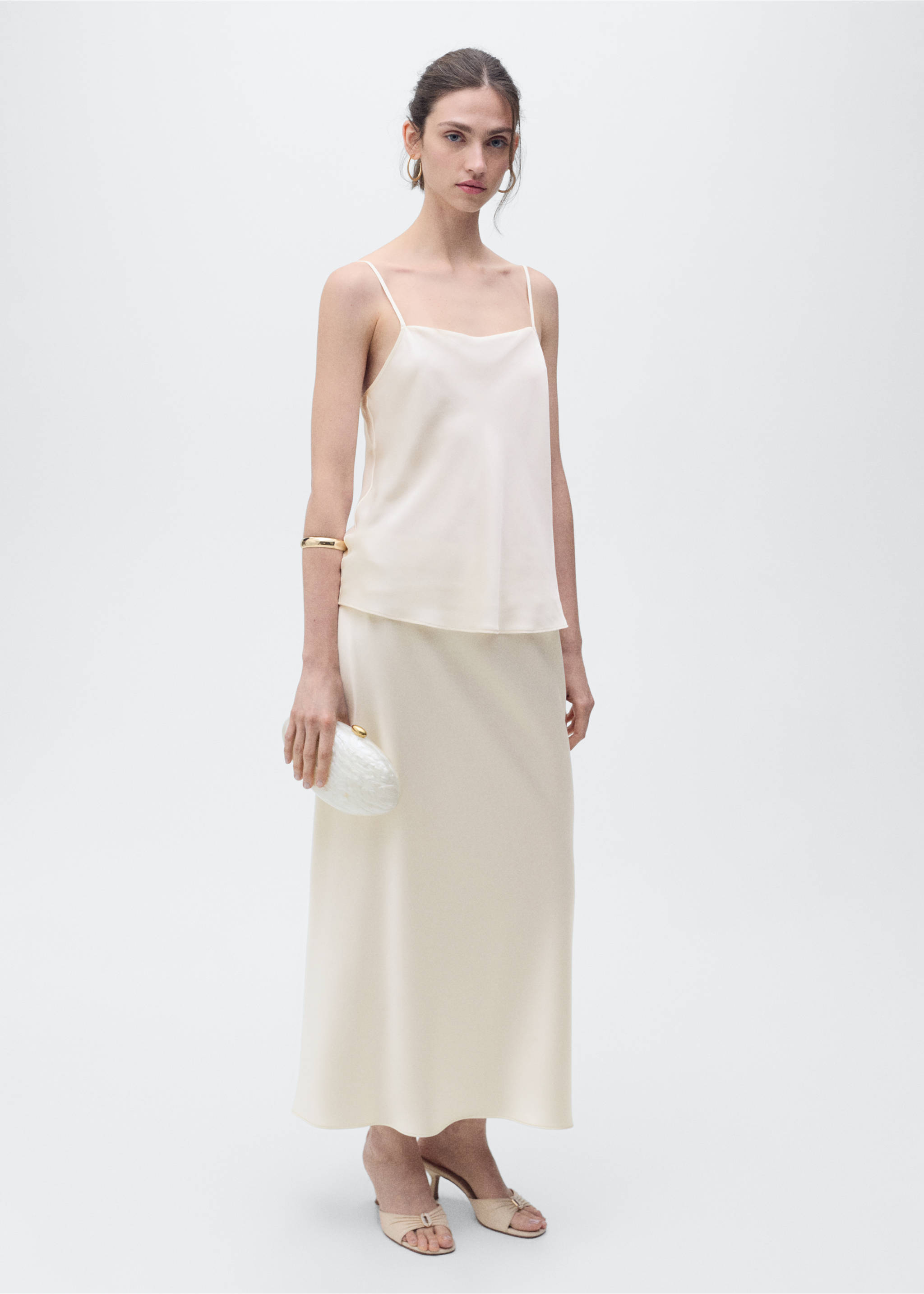 Satin top with draped neckline - General plane, Ecru. Ref: 87046712-00.