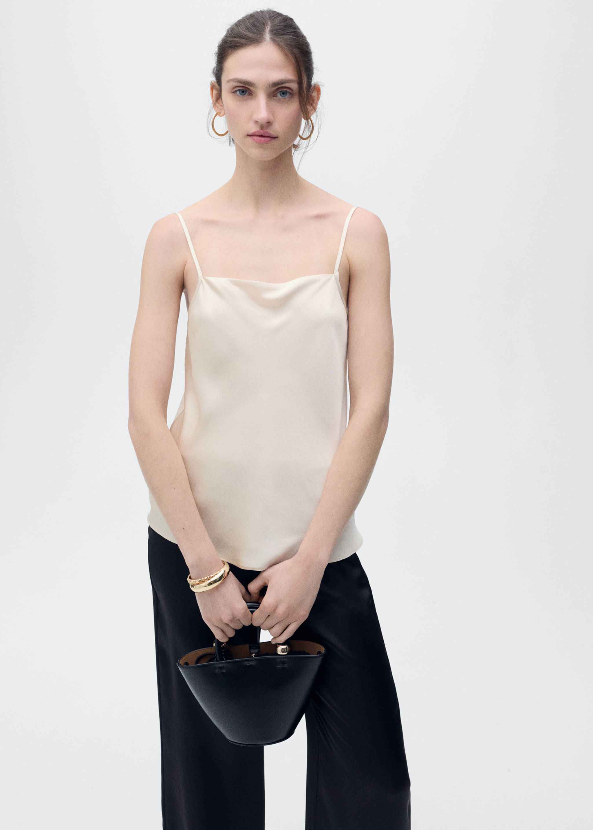 Satin top with draped neckline - Details of the article 2