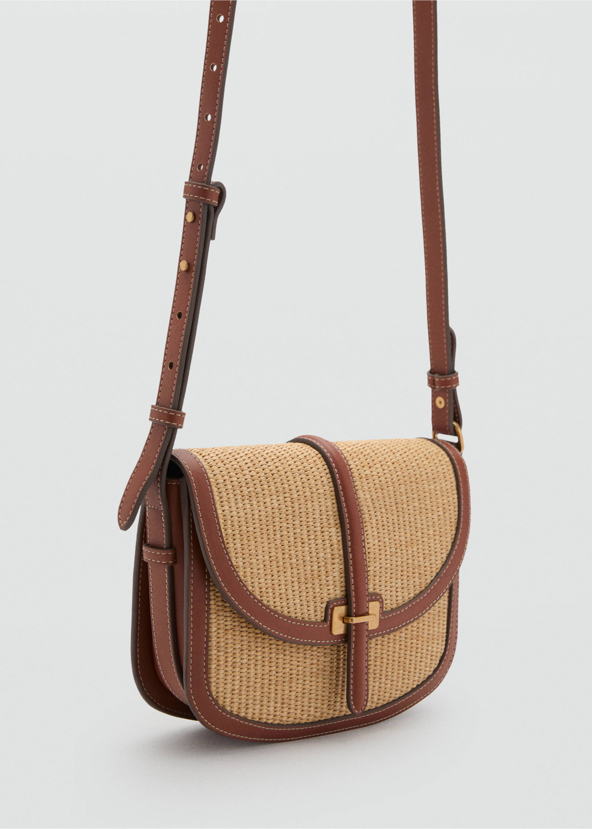 Bolso bandolera efecto rafia - Plano medio, Cuero. Ref: 87046714-00.