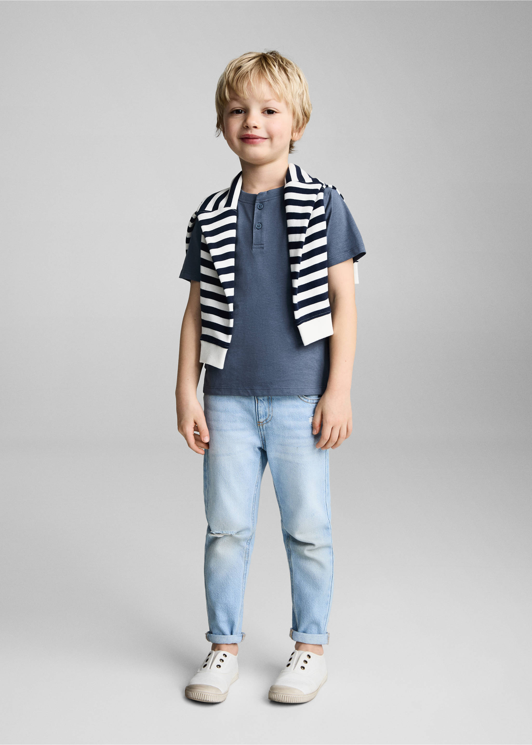 T-shirt coton boutons - Plan général, Bleu. Ref: 87046718-00.