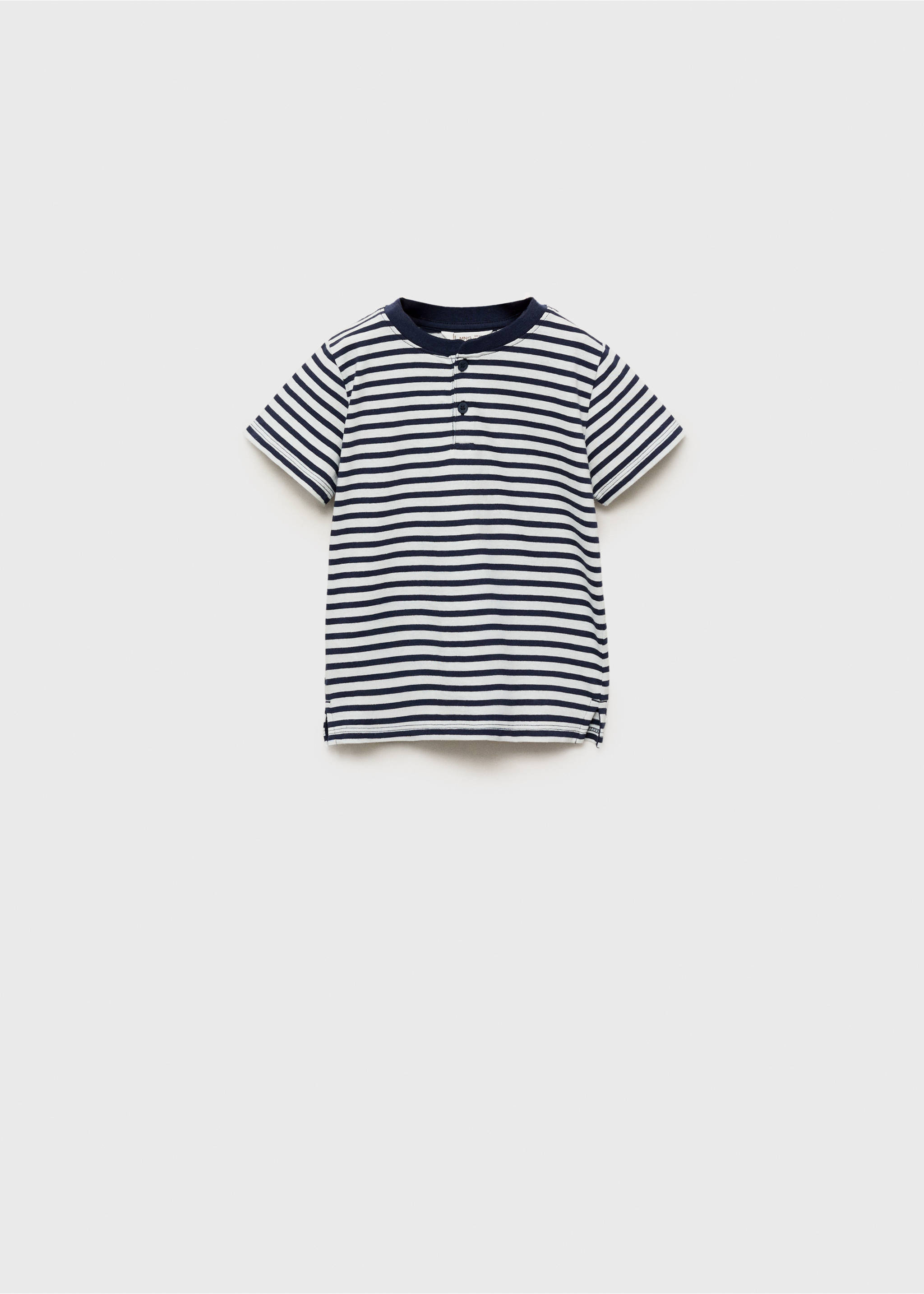 Kids' striped short-sleeved t-shirt with a buttoned placket., Navy. Ref: 87046719-00.