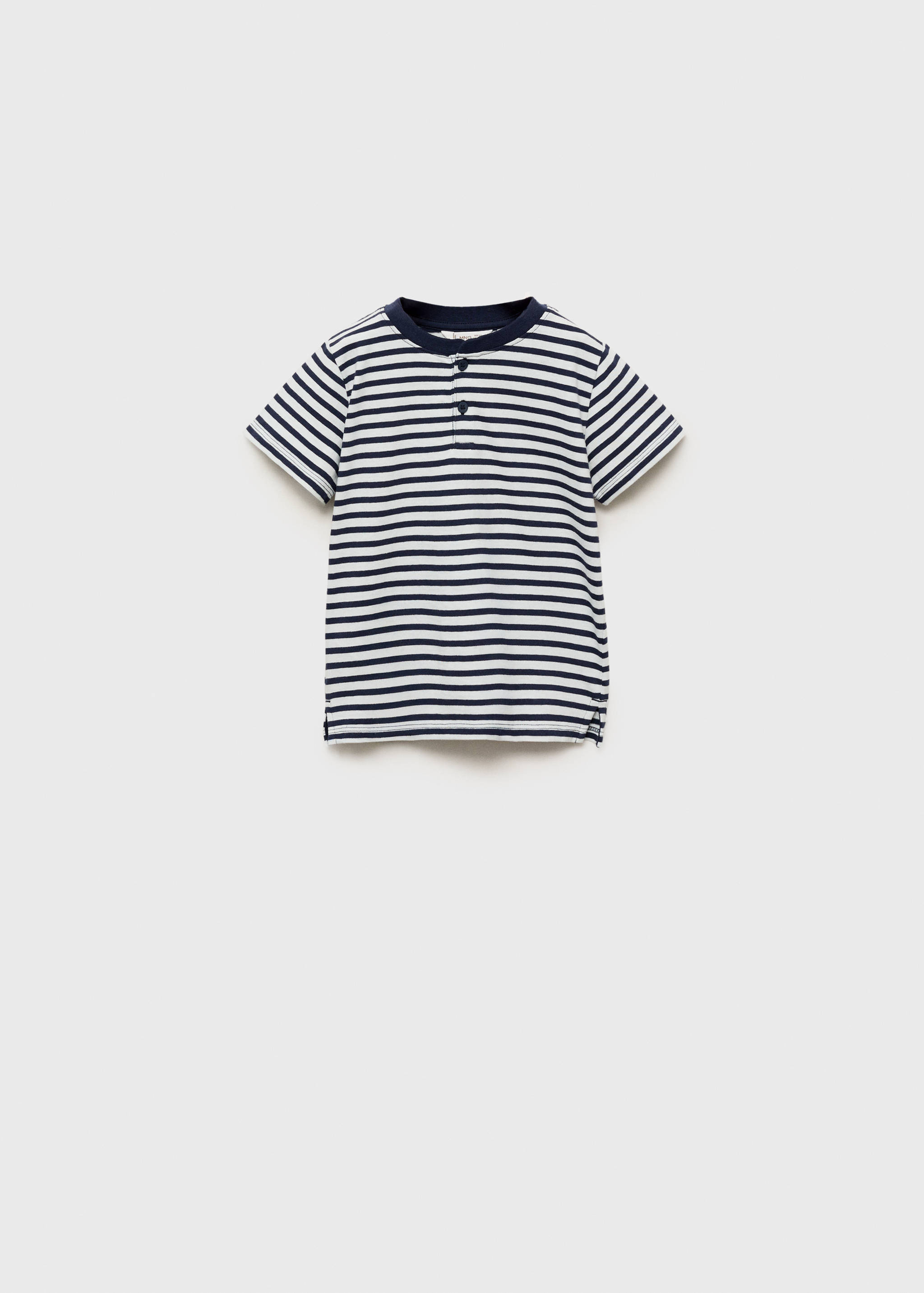 Kids' striped short-sleeved t-shirt with a buttoned placket.